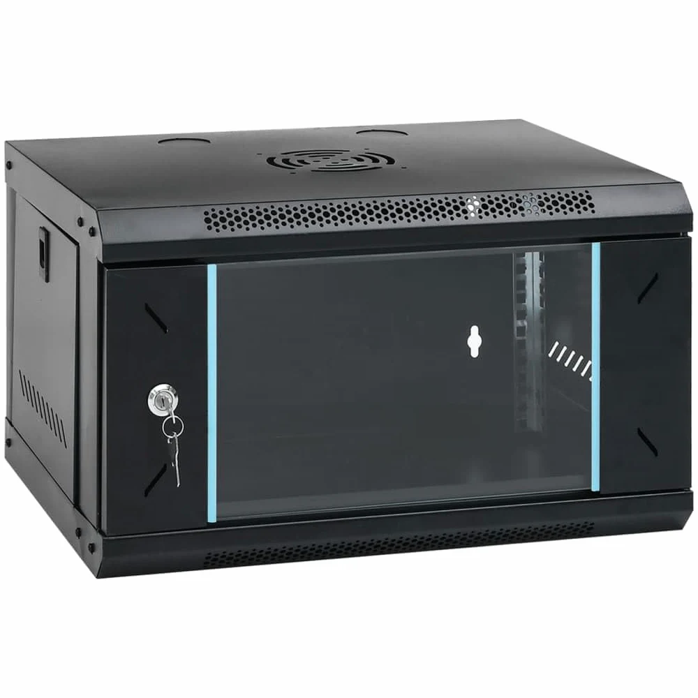 6HE Boîtier mural 19" - Armoire réseau - 53 x 40 x 30 cm - Noir - Verrouillable - Avec porte en verre - IP20