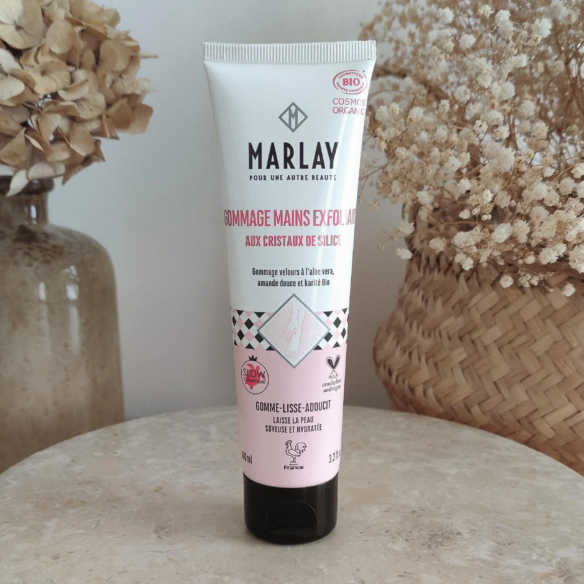 Marlay Cosmetics Gommage Mains Exfoliant 100 ml Peeling Mains Crème Exfoliante Bio Aloe Vera Beurre Karité Cristaux de Silice