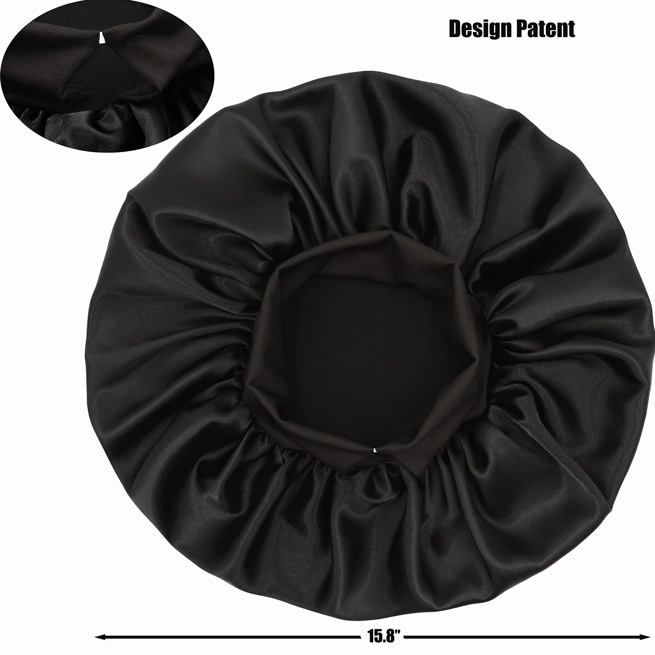 Bonnet de Nuit en Satin élastique à Large bande pour Femme Cheveux Longs Bouclés (L, Noir)