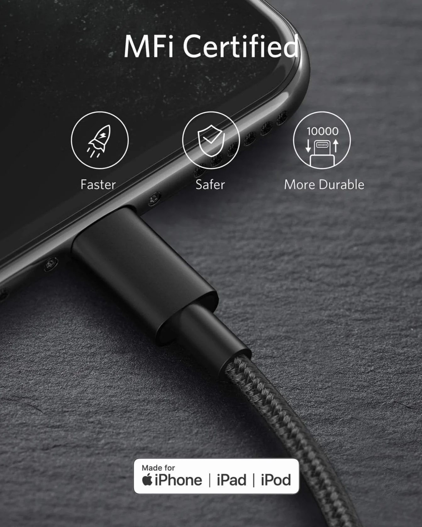 Anker Câble USB C vers Lightning MFi Nylon Charge Rapide Power Delivery 1m pour iPhone 14 Pro/X/XS/XR/8 Plus/AirPods Pro