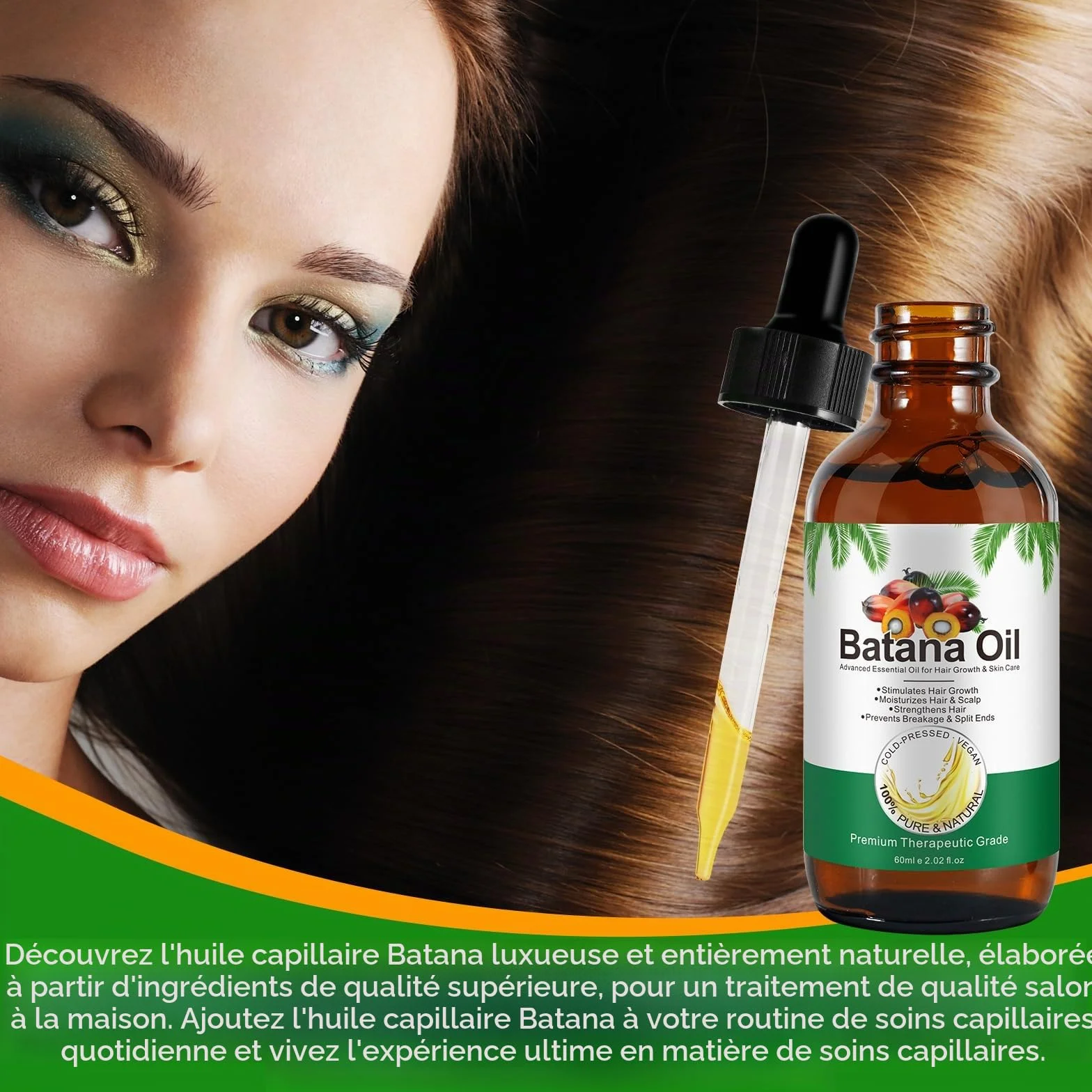 Huile de Batana Pure Pressée à Froid 60 ml pour Cheveux Croissance et Anti-Chute