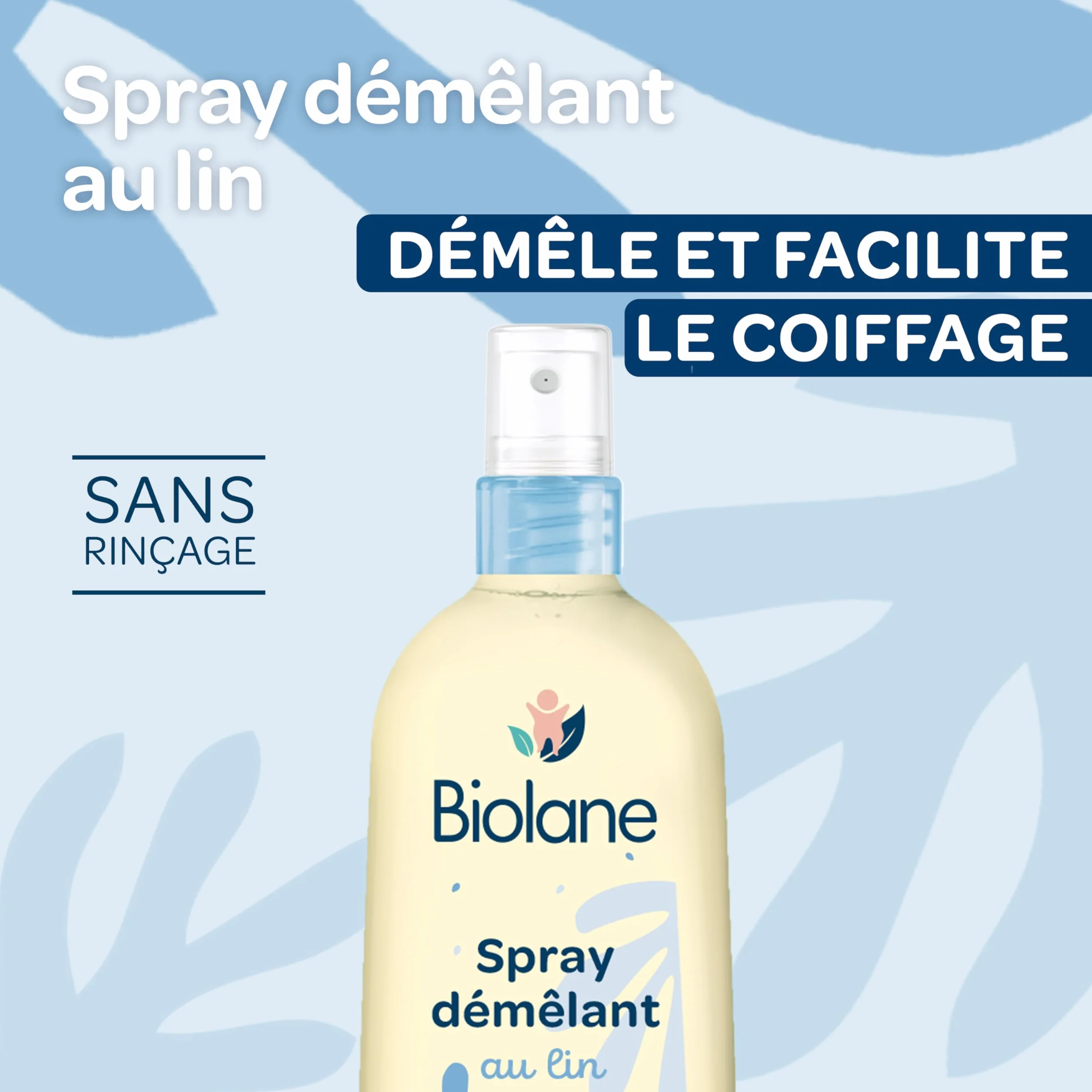 BIOLANE Spray Démêlant Bébé 200ml – Démêle efficacement – Lin Français – 98% d'origine naturelle