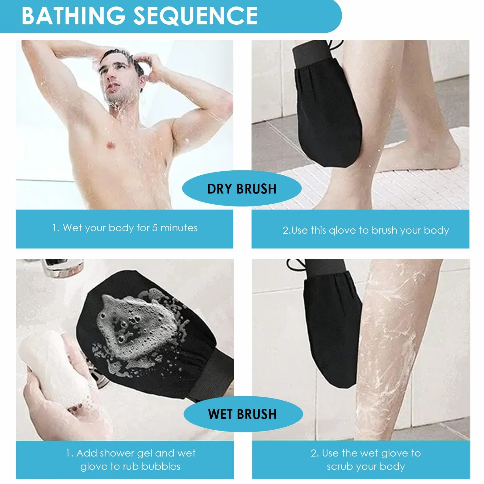 Gant Exfoliant pour le Corps, Gants Gommage Corps et Visage, Doux Exfoliants Noir