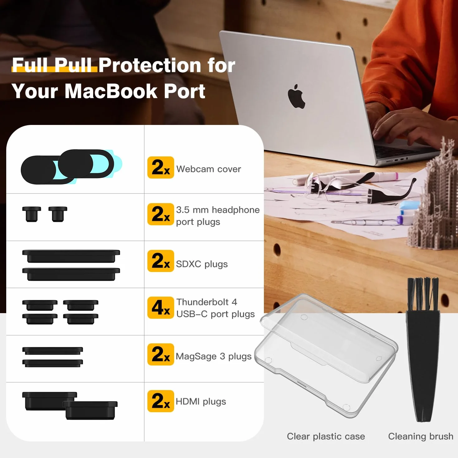 Bouchons anti-poussière en silicone pour MacBook Pro 14" 16" M5 M4 M3 M2 M1 Pro Max 2025-2021 Lot de 14
