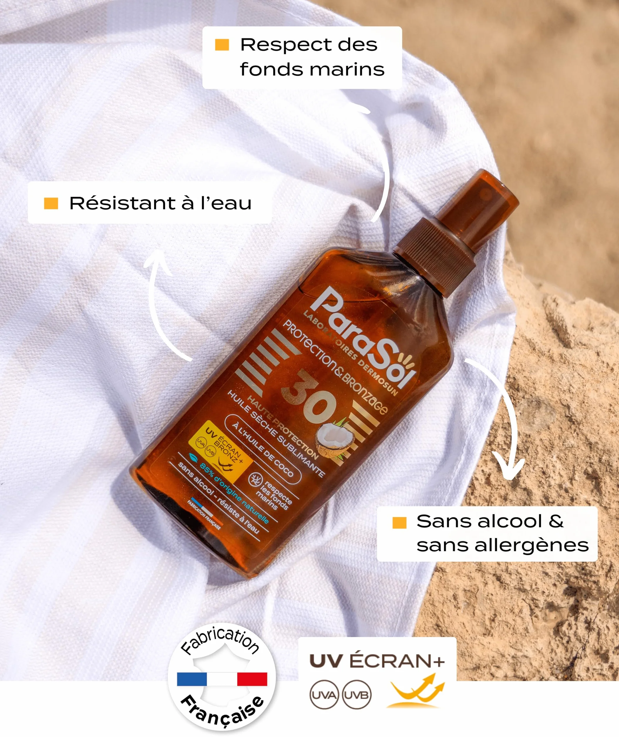 Huile Sèche Protection & Bronzage 30 FPS à l'huile de coco Parasol Spray