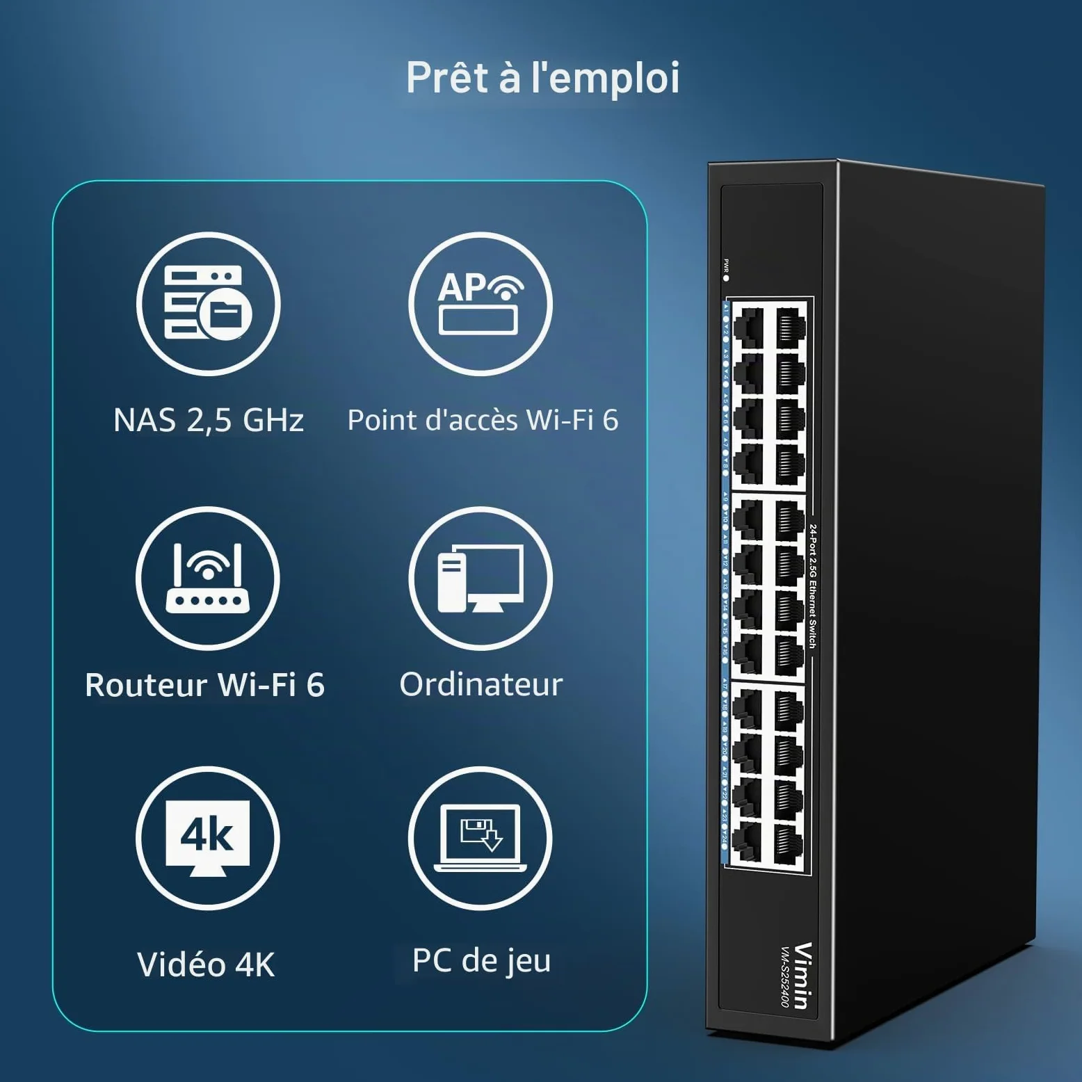 2,5Gb Switch 24 Port, Commutateur Ethernet 2,5G Non Géré, 24 Ports 2,5 Go Base-T Commutateur RéSeau Plug & Play, 2,5 Gigabit Switch Compatible avec 10/100/1000/2500 Mbps