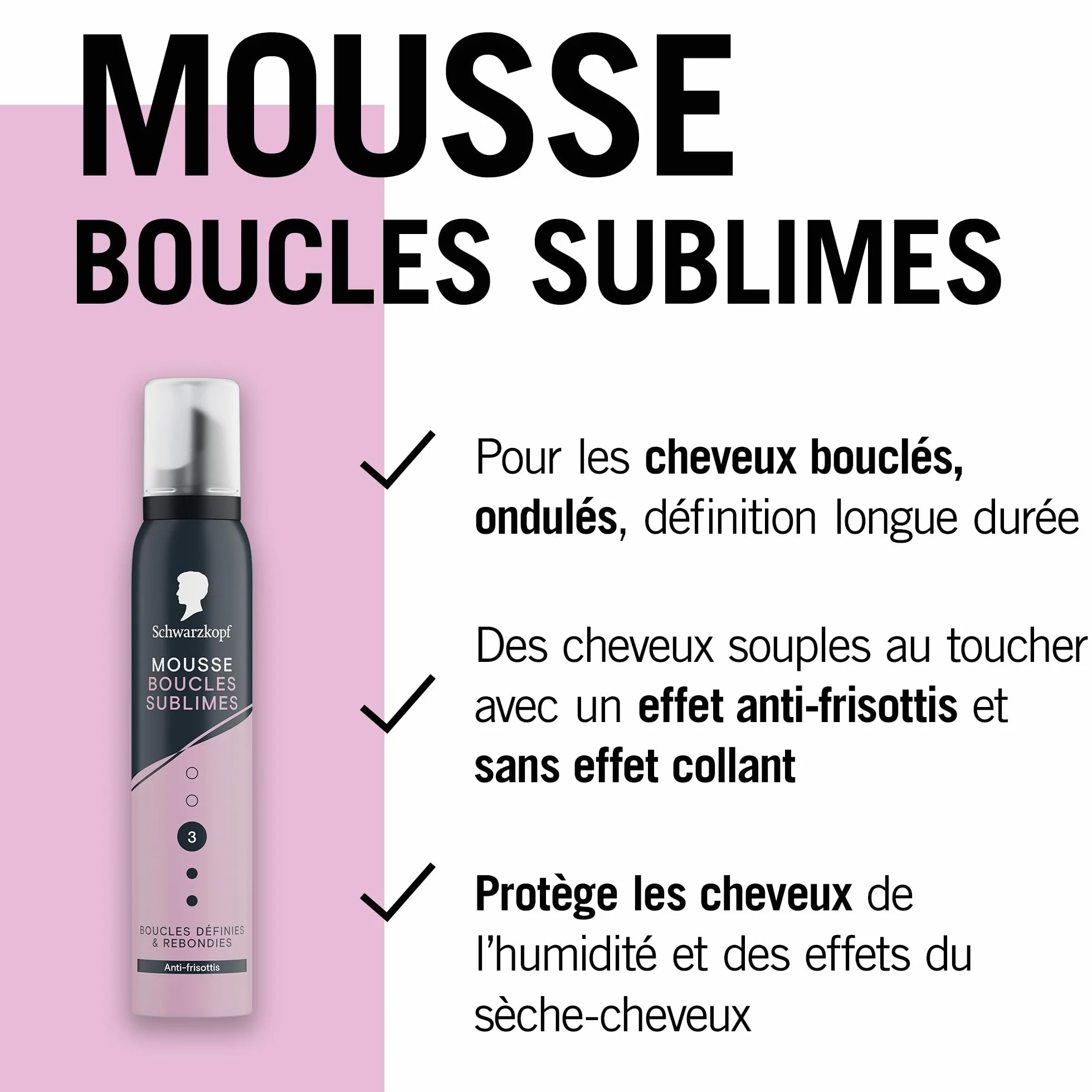 Schwarzkopf Mousse Boucles Sublimes 200ml Anti Frisottis Fixation Normale Tenue Longue Durée