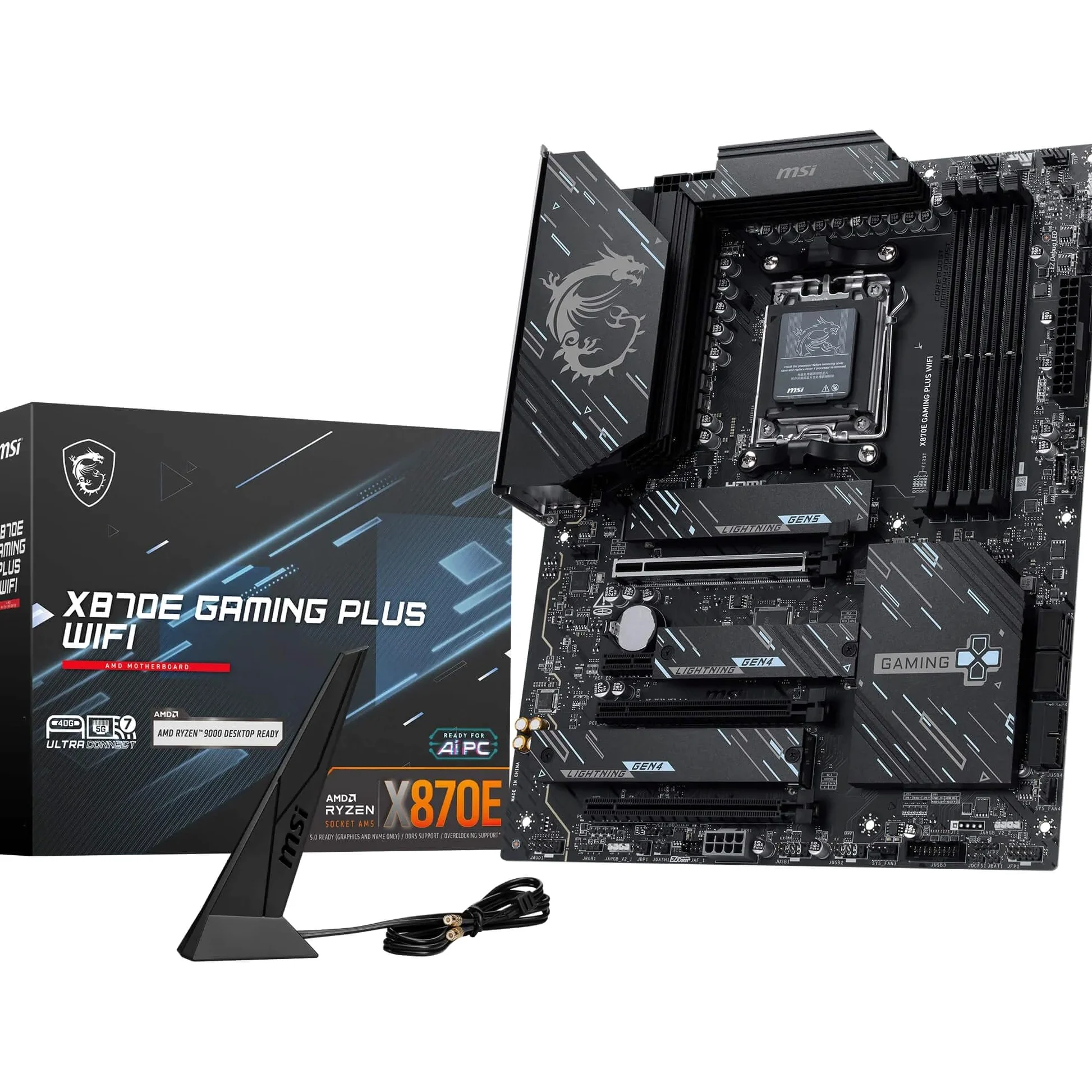 MSI X870E Gaming Plus Carte mère WiFi, ATX - Prend en charge les processeurs AMD Ryzen 9000/8000/7000, AM5-60A SPS VRM, DDR5 Memory Boost 8200+ MT/s (OC), PCIe 5.0 x16 & 4.0 x4, M.2 Gen5, Wi-Fi 7, 5G