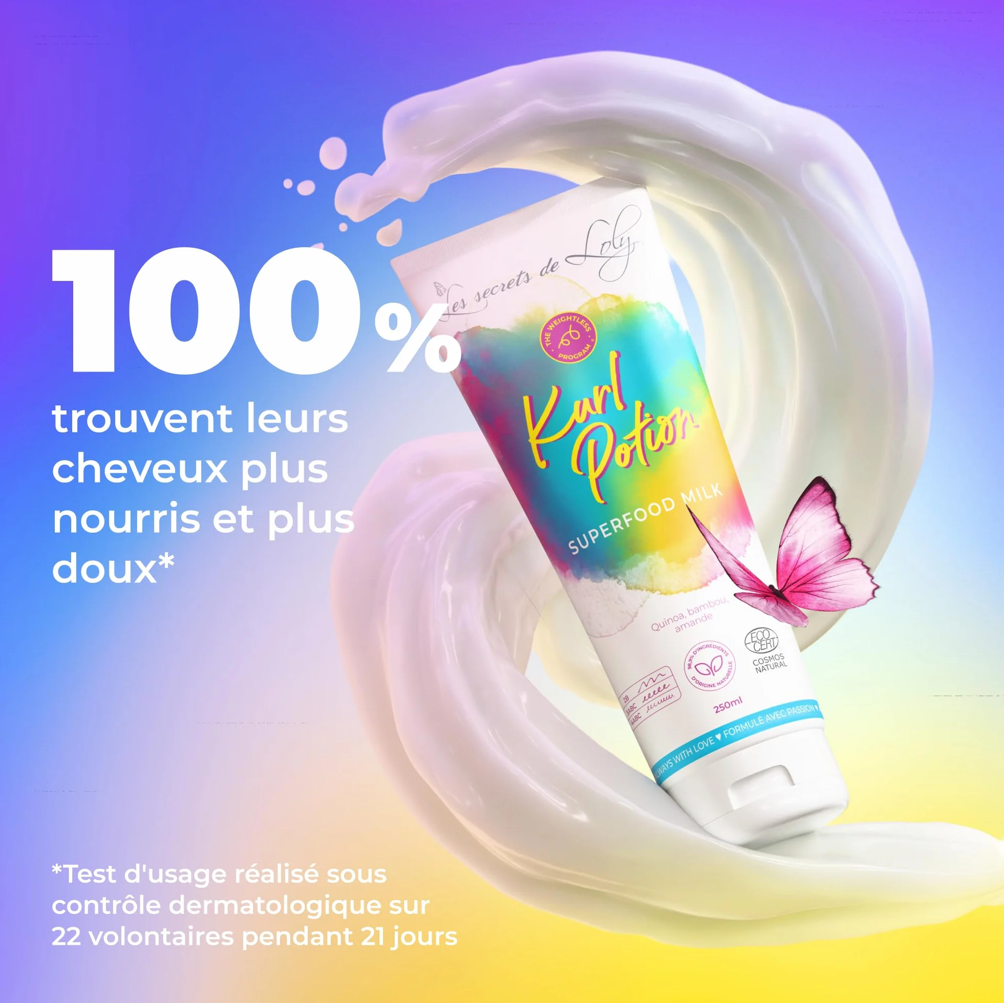 Les Secrets de Loly Kurl Potion Leave-in sans rinçage Définition & nutrition Cheveux ondulés bouclés frisés 250 ml