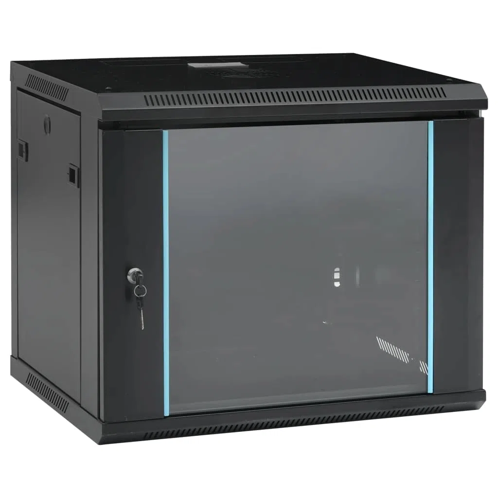 9U Armoire réseau murale 19" IP20, 600 x 450 x 510 mm, en acier laminé à froid, porte avant verrouillable, parois latérales amovibles pour routeur et modem à fibre optique
