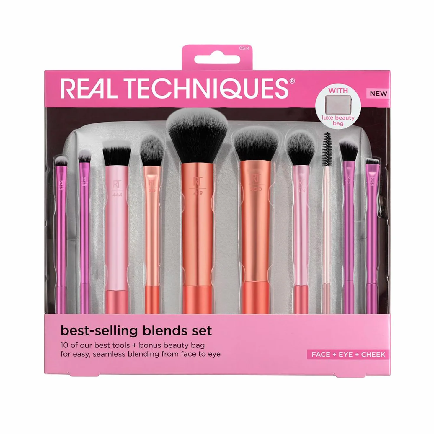 Real Techniques Blends Set 10-Piece Makeup Brush Collection with Beauty Bag
