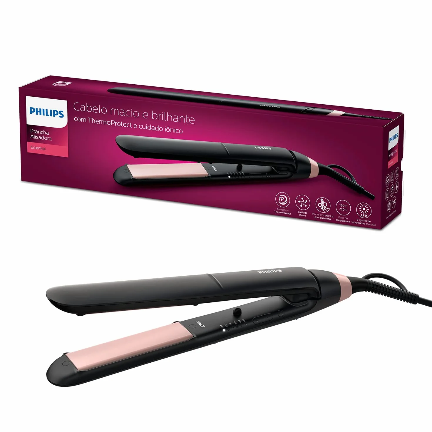 Philips Lisseur ThermoProtect StraightCare Essential Noir BHS378/00
