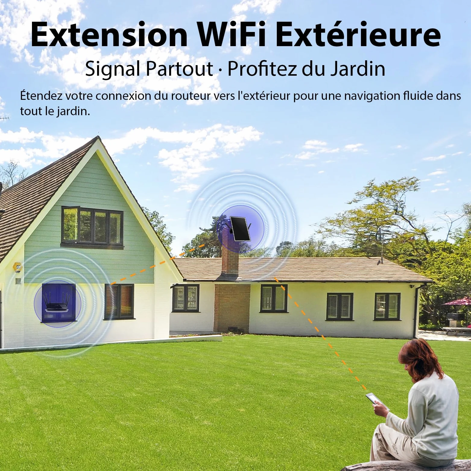 Répéteur Wi-FI Solaire, Amplificateur de Signal Internet 2,4 GHz pour I'extérieur, Répéteur Wi-FI 300 Mbps, Batterie de 26000mAh, Indice D'étanchéité IP66