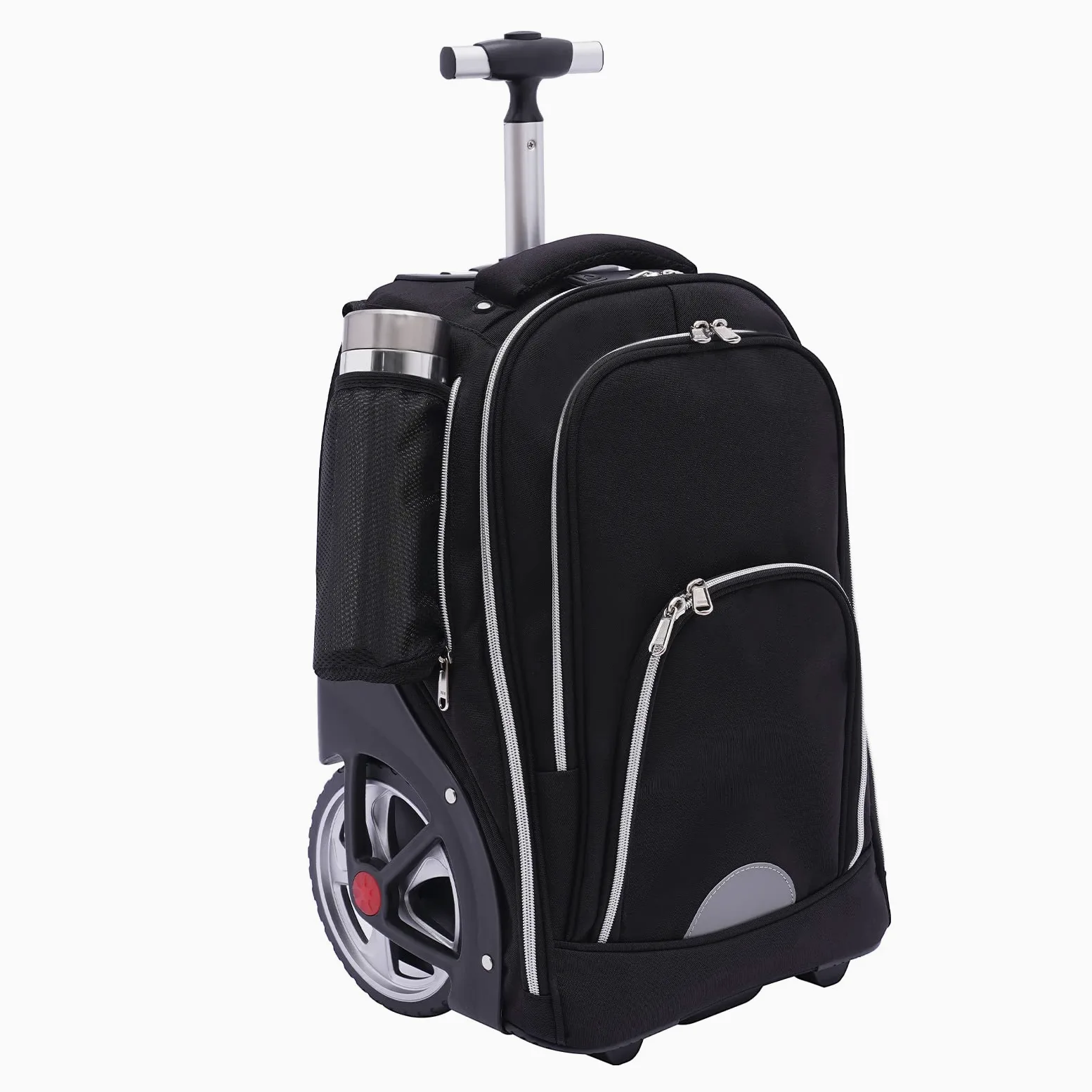 Sac à dos à roulettes pour ordinateur portable - 45 l - Bagage à main léger - Avion - Sac à dos de voyage avec roulettes - Pour le travail, l'université - Noir, Noir , m, Moderne