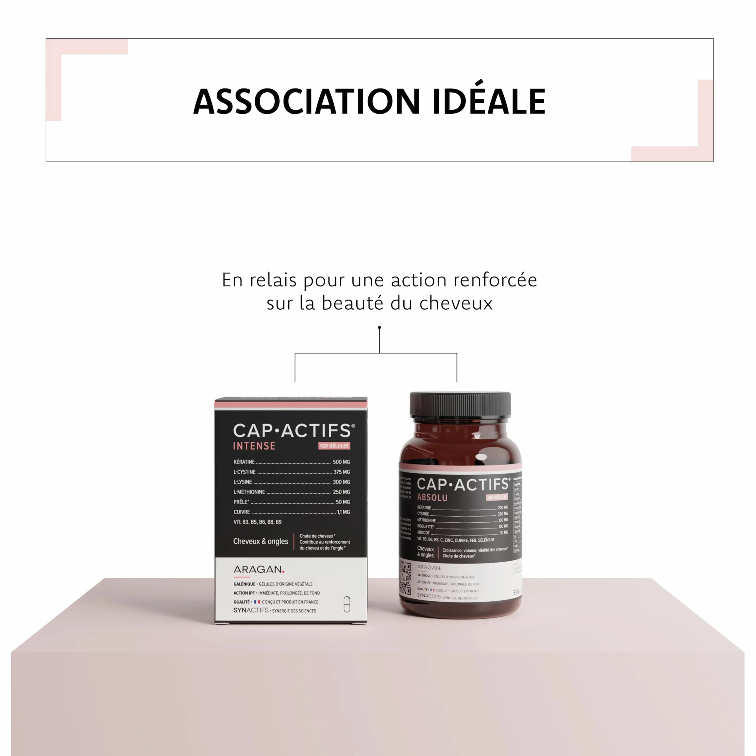 ARAGAN Capactifs Intense Complement Alimentaire Cheveux Pousse Cheveux & Ongles Kératine Zinc Vitamines 1 mois 2 phases Fabriqué en France