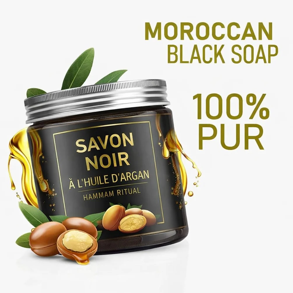 Gant de gommage kessa exfoliant + Savon noir à l'huile d'argan pour hammam
