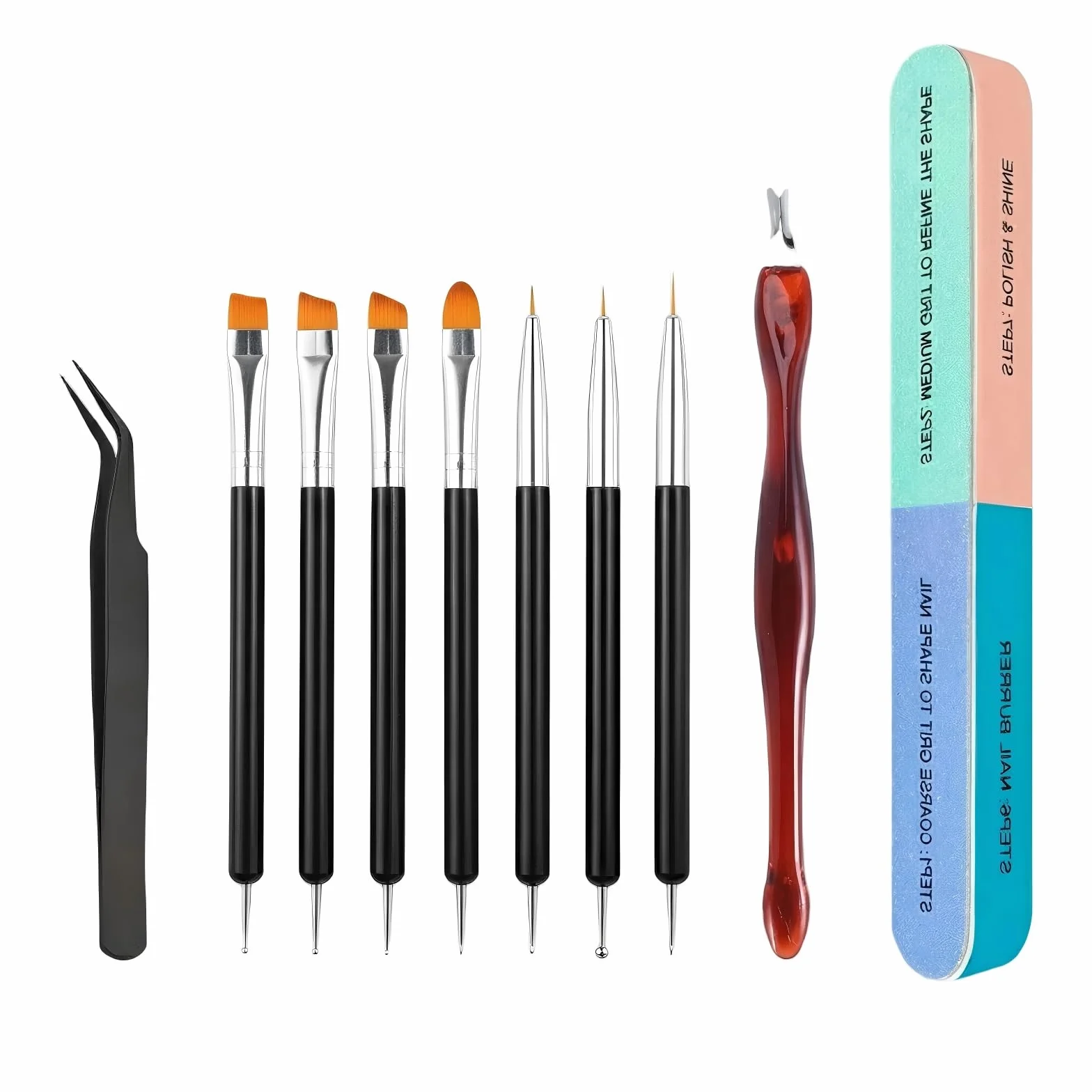 Kit de Manucure Nail Art avec 6 Pinceaux et 6 Stylos à Pointes Doubles (Noir)