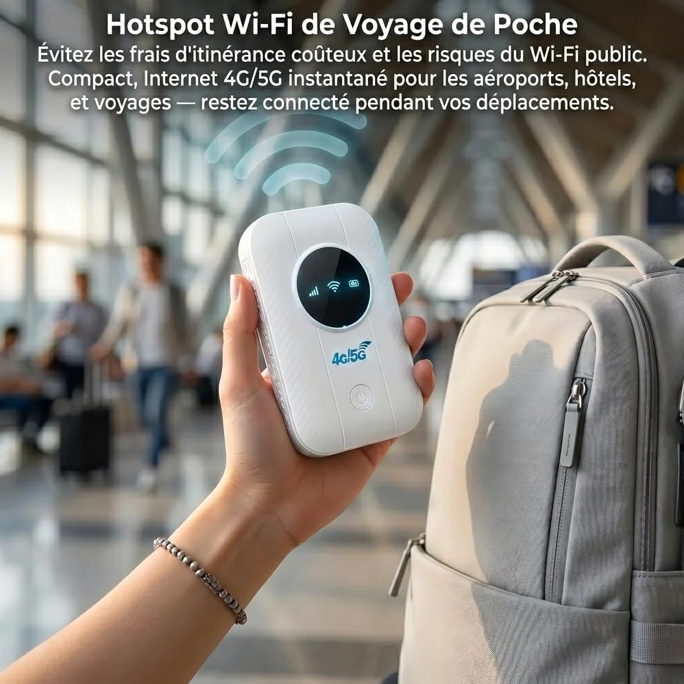 Routeur 5G Portable WiFi 6 avec Slot SIM Déverrouillé,Modem Mobile Haut Débit 5G/4G+,High Speed Travel Hotspot Mini Routeur Mobile,Connecte jusqu'à 32 appareils,Compatible Tous Opérateurs
