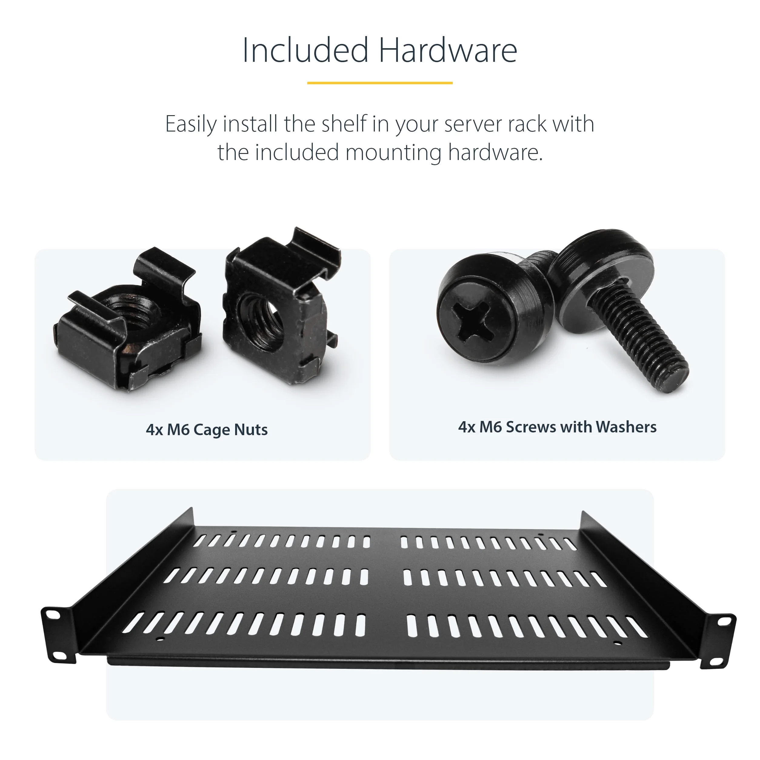 StarTech Étagère Ventilée 1U 19", 30,5cm, 25kg, Noir (SHELF-1U-12-FIXED-V) | Plateau cantilever universel, Rack serveur, Équipement réseau, Baie brassage, Acier