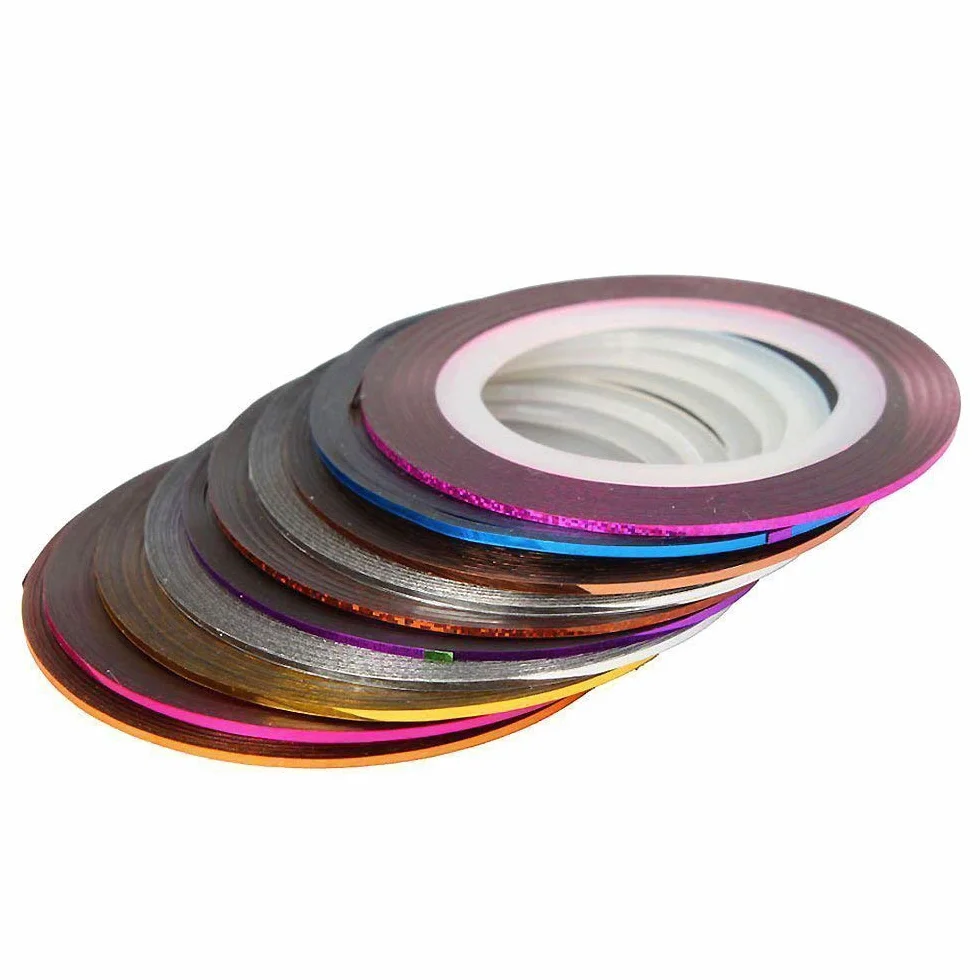 Ruban Autocollants à Ongles 32 Rouleaux Couleurs Mélangées, Accessoires Nail Art DIY Or Argent