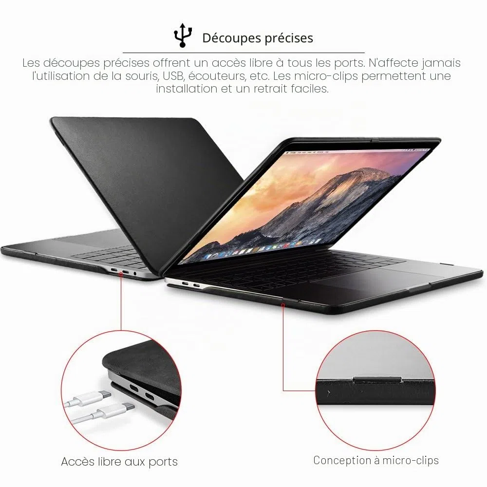 ICARER Coque Étui en Cuir pour MacBook Pro 13 2022-2016 M2 M1, Noir