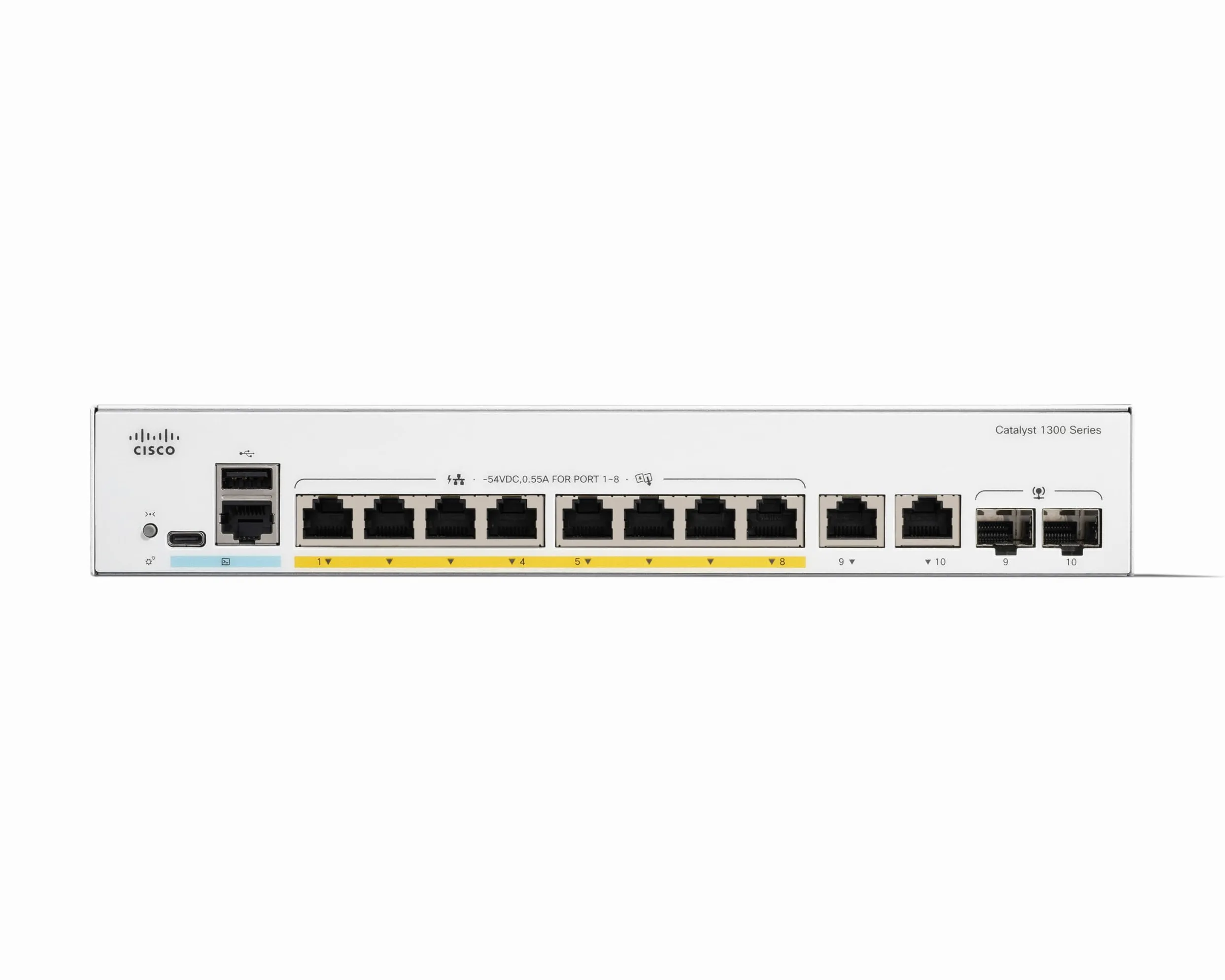 Cisco Commutateur administrable Cisco Catalyst 1300-8P-E-2G, 8 Ports GE, PoE, alim. Externe, Ports combinés 2x1GE, Garantie limitée à Vie (C1300-8P-E-2G)