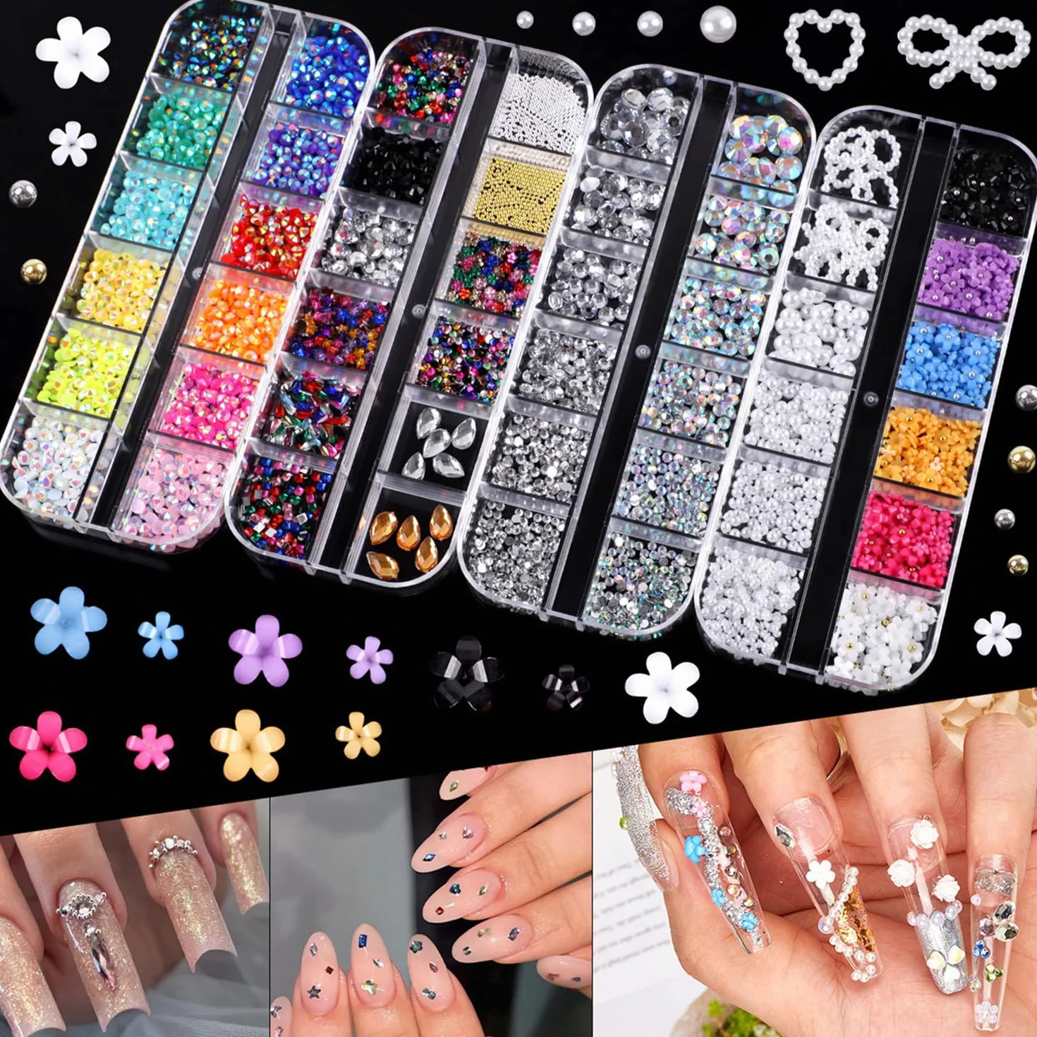 Strass Ongle Nail Art 3500 Pièces avec Pince à Epiler et Stylo de Cueillette pour Décoration
