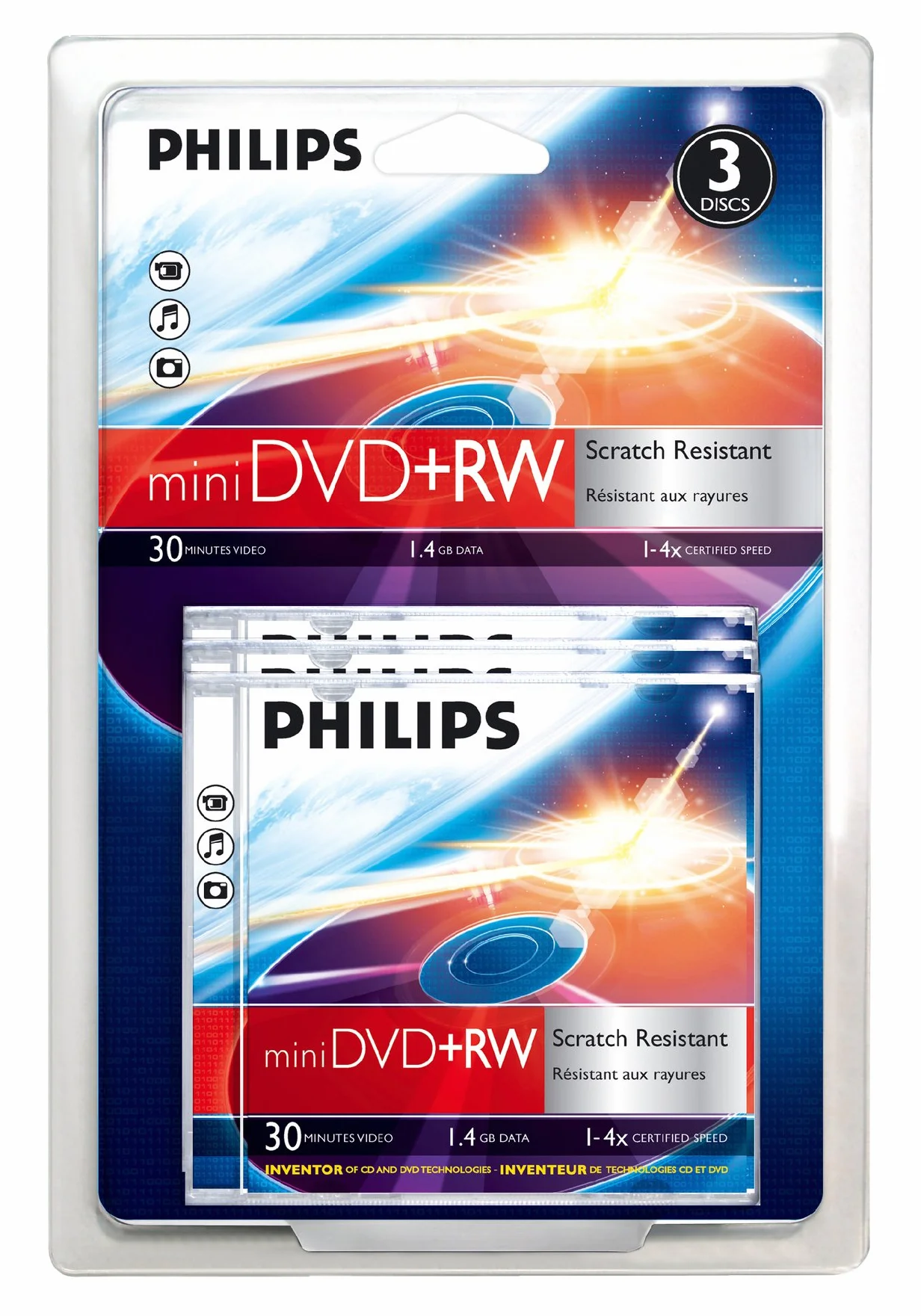 Philips DVD+RW 1.4GB 8cm 4x Jewel Case 3 szt.