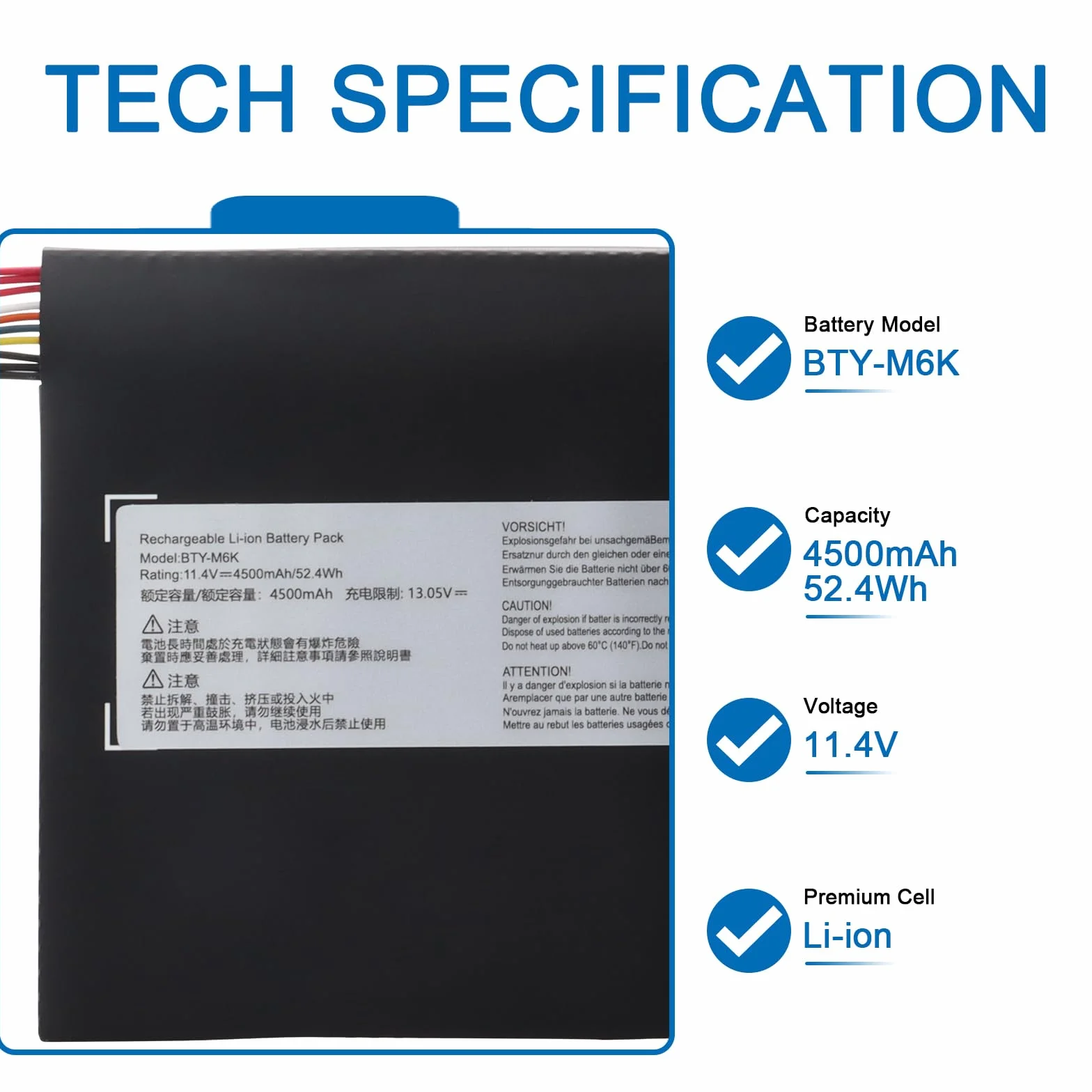 BTY-M6K Laptop Batterie pour MSI Stealth Pro GF63 GF65 GF75 GS63VR GS73VR