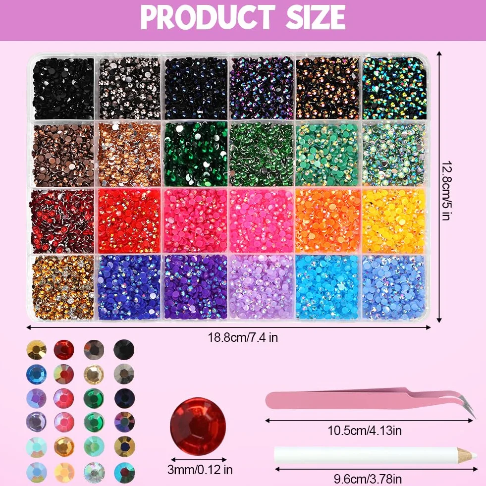 Lot de 12000 Pierres Strass pour Ongles 3mm Nail Art avec Stylo à Cire et Pincette