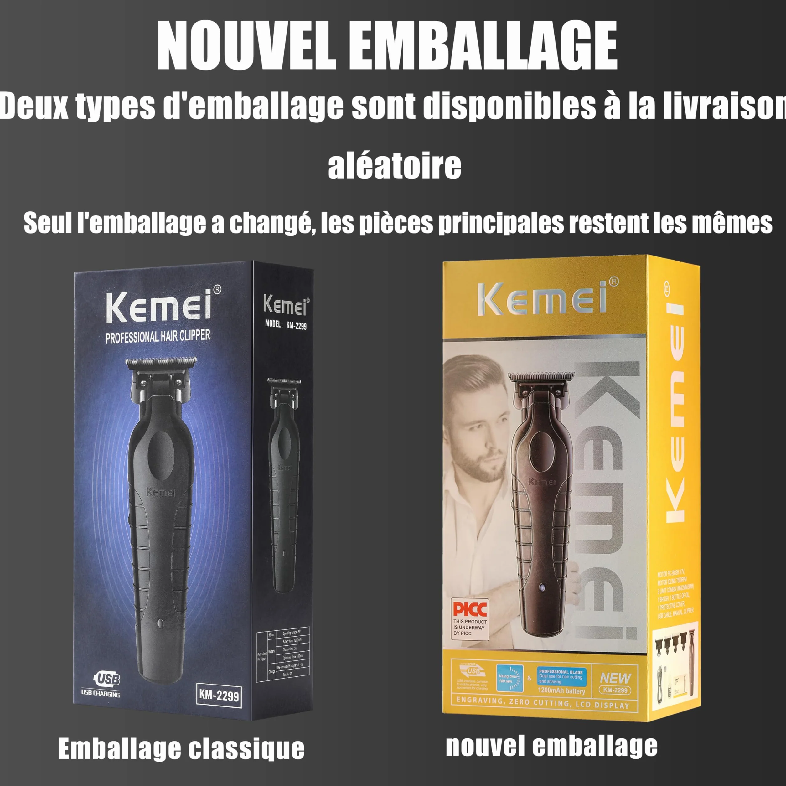Kemei PG2299 Tondeuse à Cheveux Professionnelle Homme, Tondeuse Zéro Écart Lame T Sans Fil Rechargeable