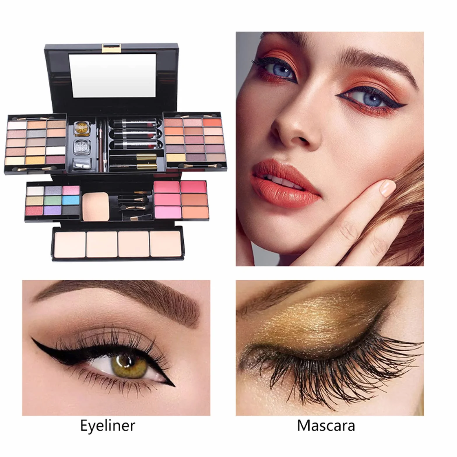 Kit de Maquillage Complet Femme avec Ombre à Paupières, Rouge Lèvres, Brosse Cosmétique, Compact Powder, Mascara, Eyeliner