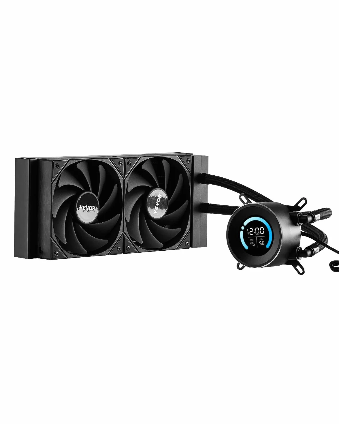 VEVOR Refroidisseur Eau pour Processeur AIO, Refroidisseur Liquide PC avec 2 Ventilateurs et Pompe PWN 120 mm, Écran LCD 1,8'', 2200 tr/min, Compatible avec Intel 115X/1366/2011/1700/1200, AMD AM4/AM5