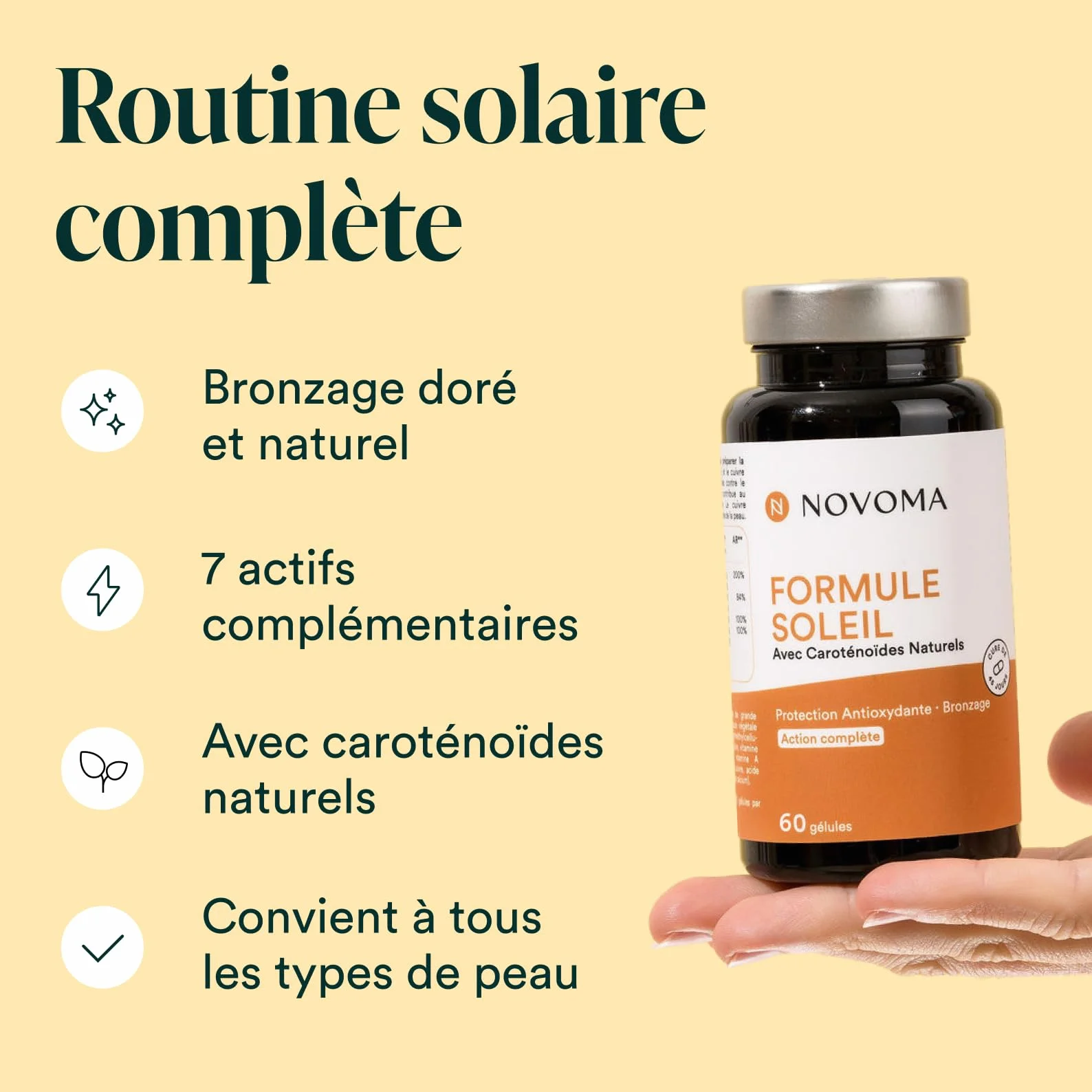 NOVOMA Formule Soleil Accélérateur de Bronzage 60 Gélules Fabriqué en France