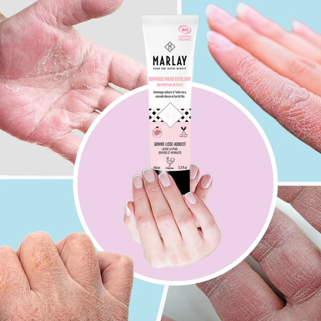 Marlay Cosmetics Gommage Mains Exfoliant 100 ml Peeling Mains Crème Exfoliante Bio Aloe Vera Beurre Karité Cristaux de Silice