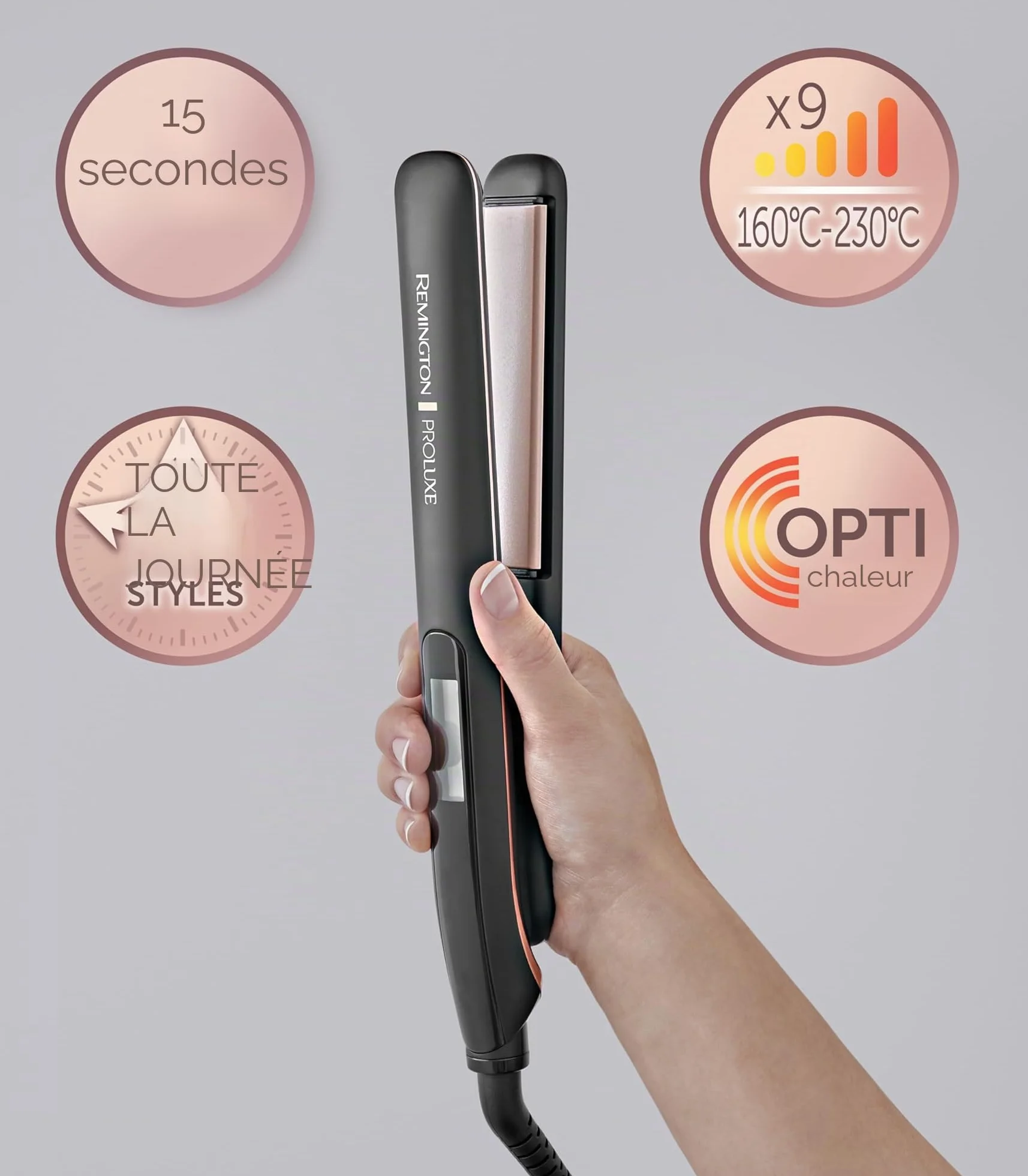 Remington Fer à Lisser PROluxe Midnight S9100B 110 mm Plaques en céramique OPTIheat