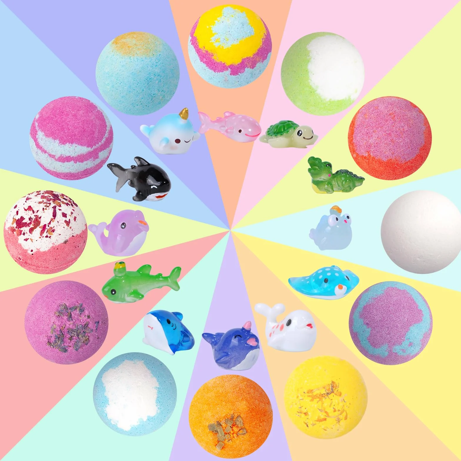Lot de 12 bombes de bain pour enfants avec jouet surprise, mousse naturelle et biologique