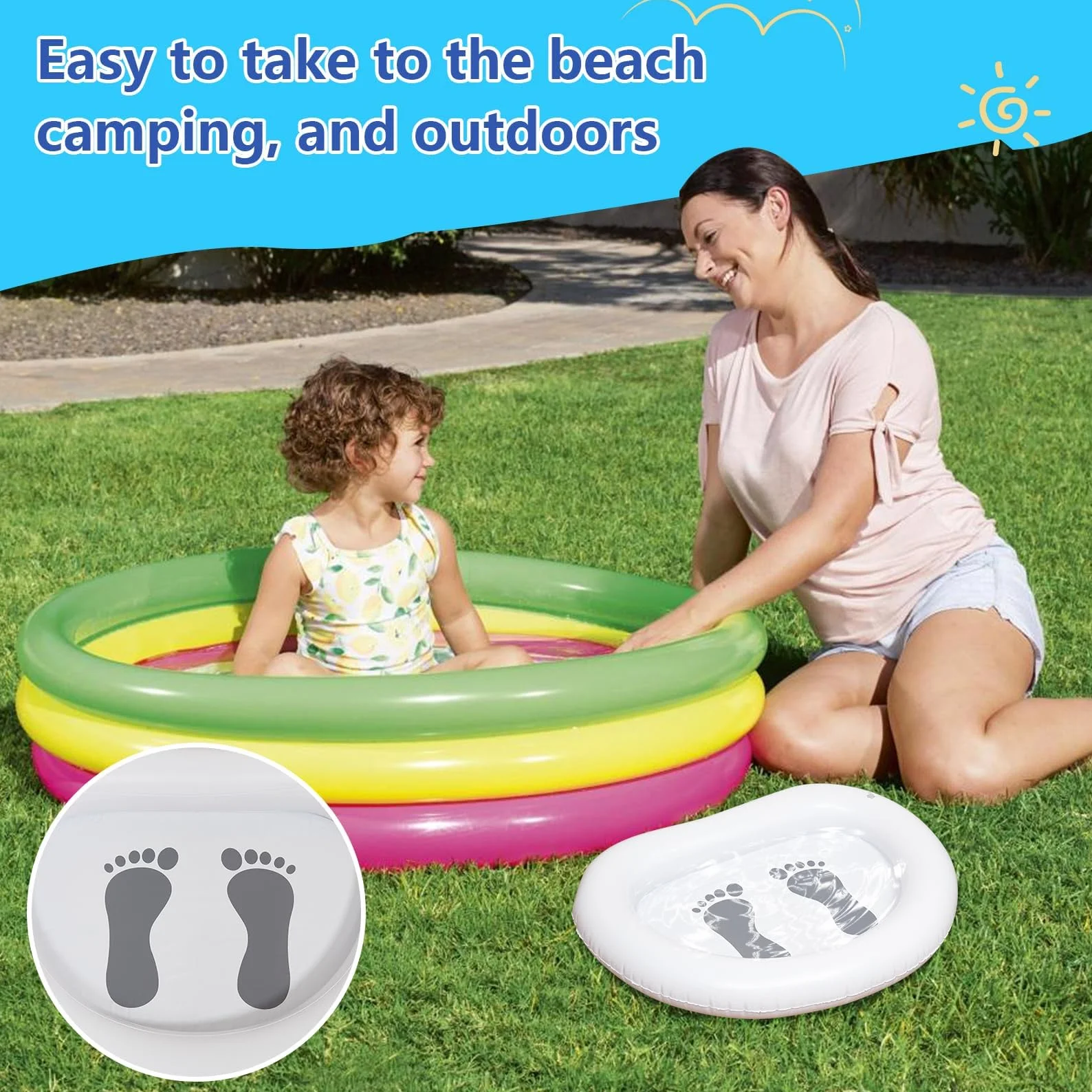 Bain de Pieds Gonflable pour Piscine avec Pompe à Air, Portable pour Plage et Camping