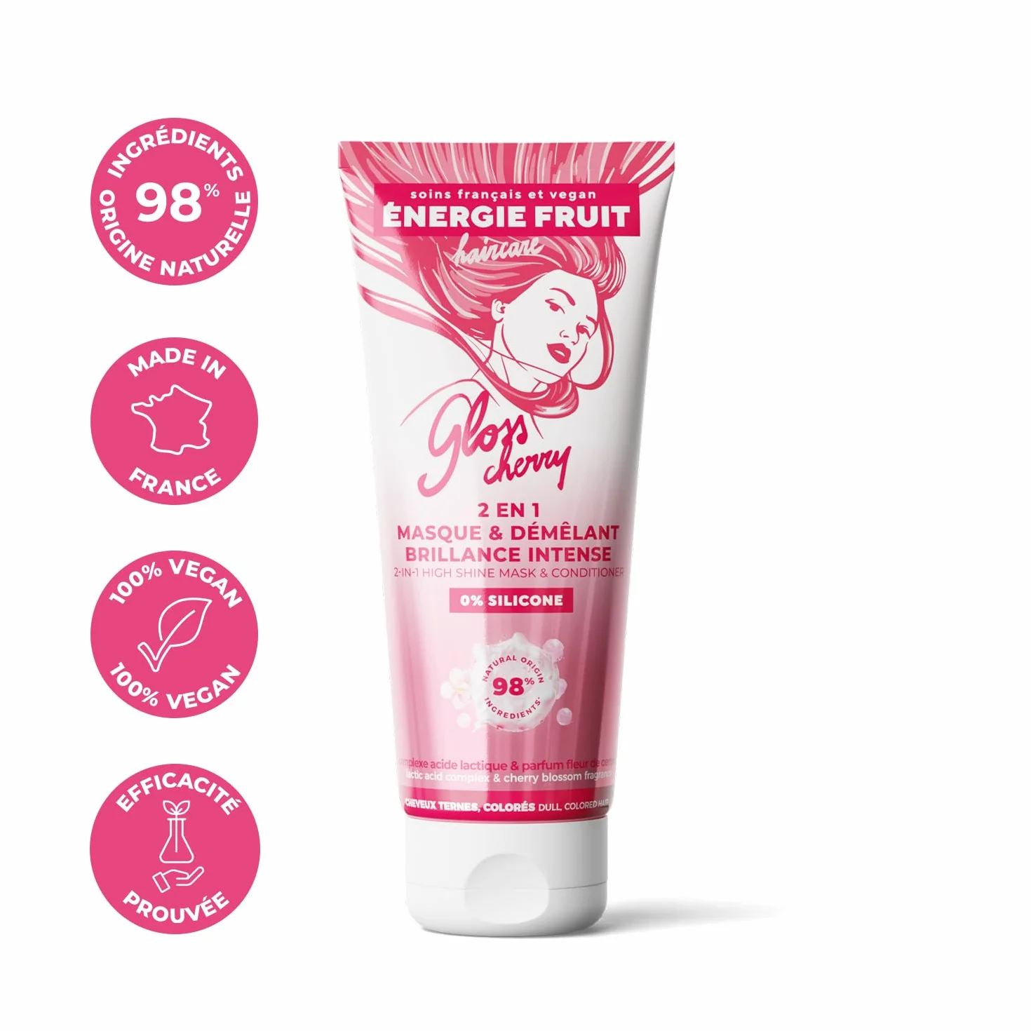ENERGIE FRUIT Gloss Cherry Masque 2 en 1 Après-Shampoing Brillance Intense sans silicone 200 ml