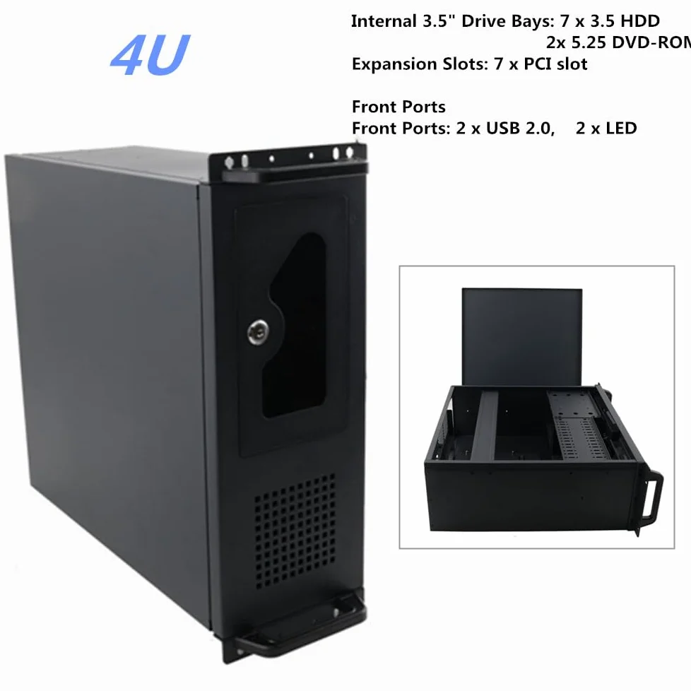 Boitier Serveur Armoire Réseau 4U pour Serveur, avec 7 Emplacements PCI, Montage en Rack, Boîtier 4U Boitier Rackable, 7 Baies de Disque Dur 3,5", 450 x 430 x 177 mm