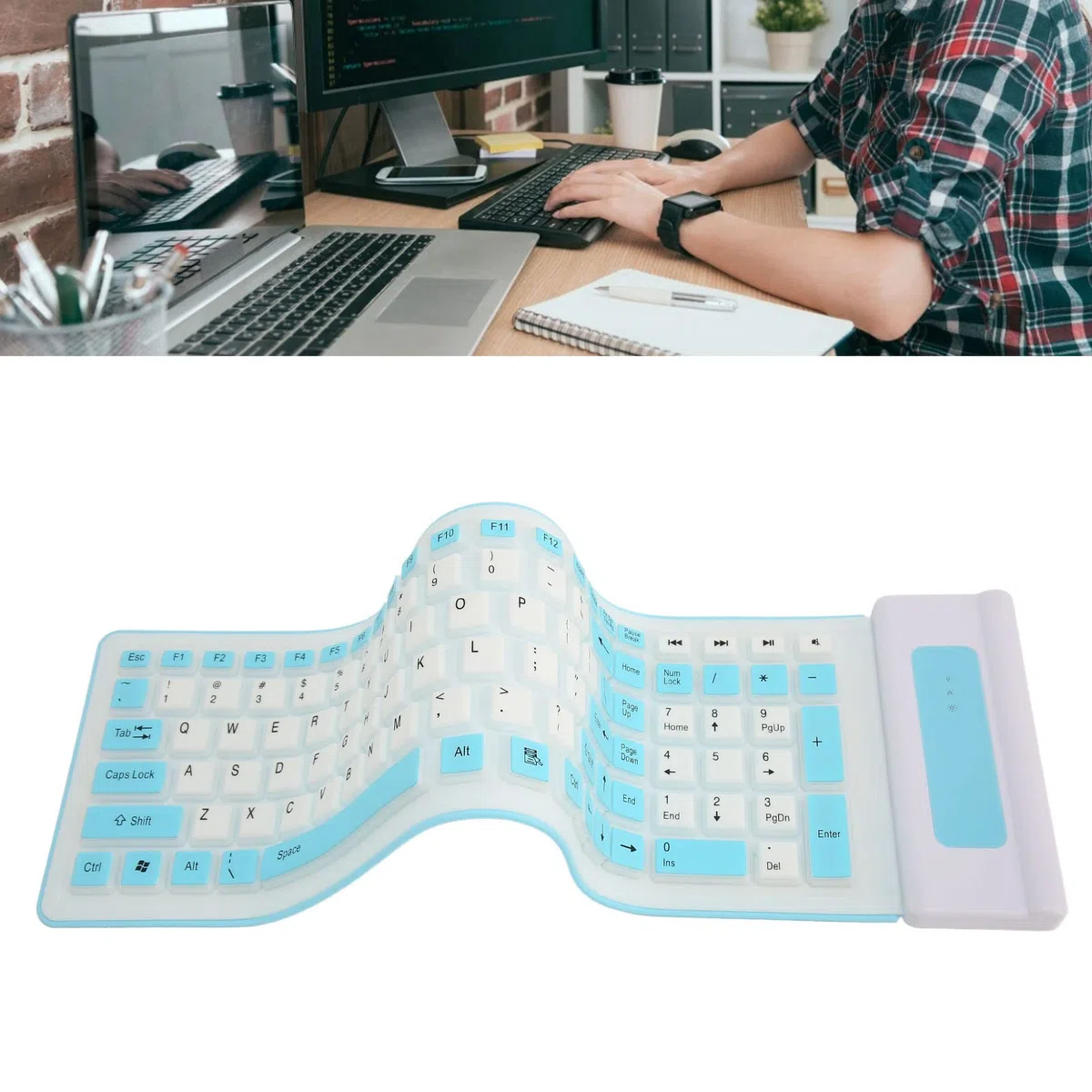 Clavier en Silicone, sans Fil USB 2,4 G, Pliable, Étanche, Flexible 103 Touches, D'Ordinateur Portable