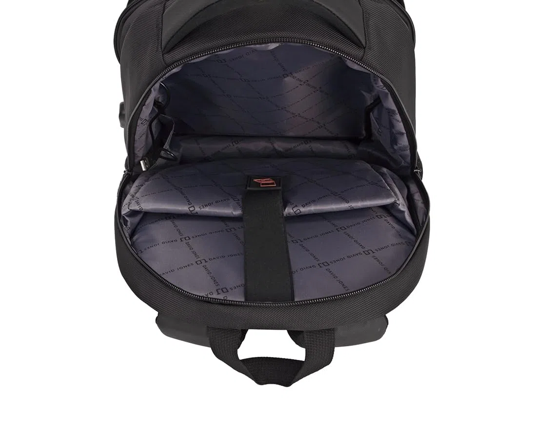 David Jones - Sac à dos Ordinateur Portable Cabine Avion - Format A4 - Double Compartiment - Couleur Noir - Pratique Ville Voyage Scolaire Travail