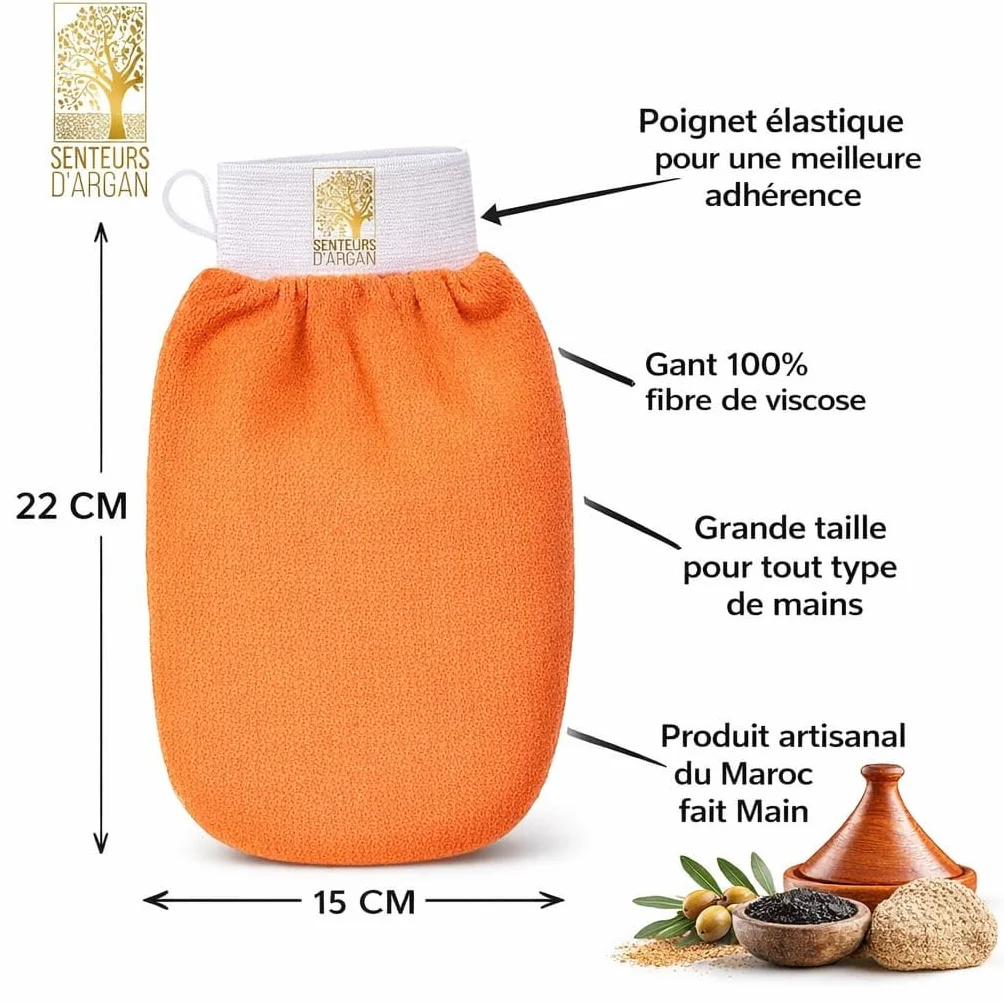 Gant de gommage kessa exfoliant + Savon noir à l'huile d'argan pour hammam
