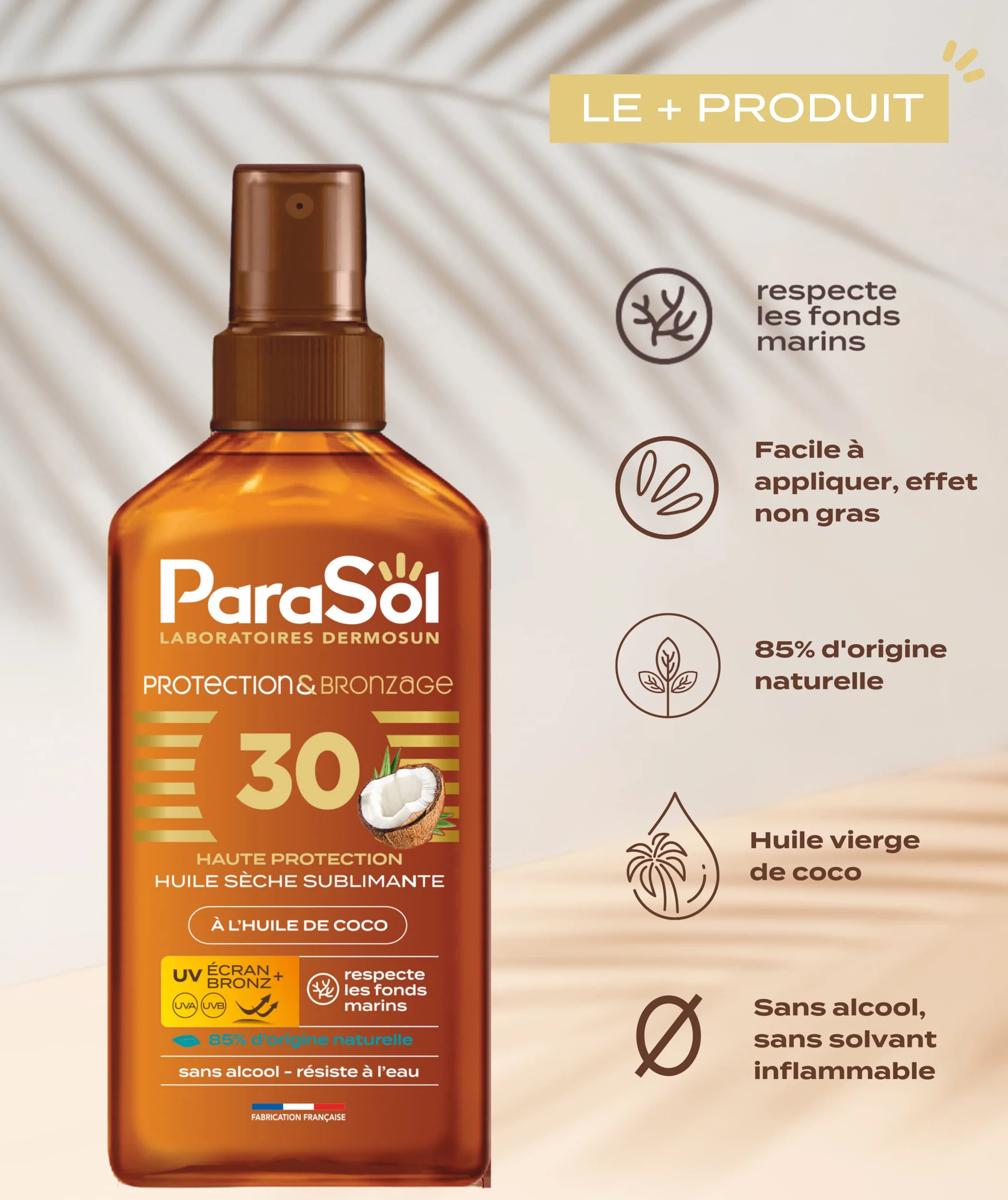 Huile Sèche Protection & Bronzage 30 FPS à l'huile de coco Parasol Spray
