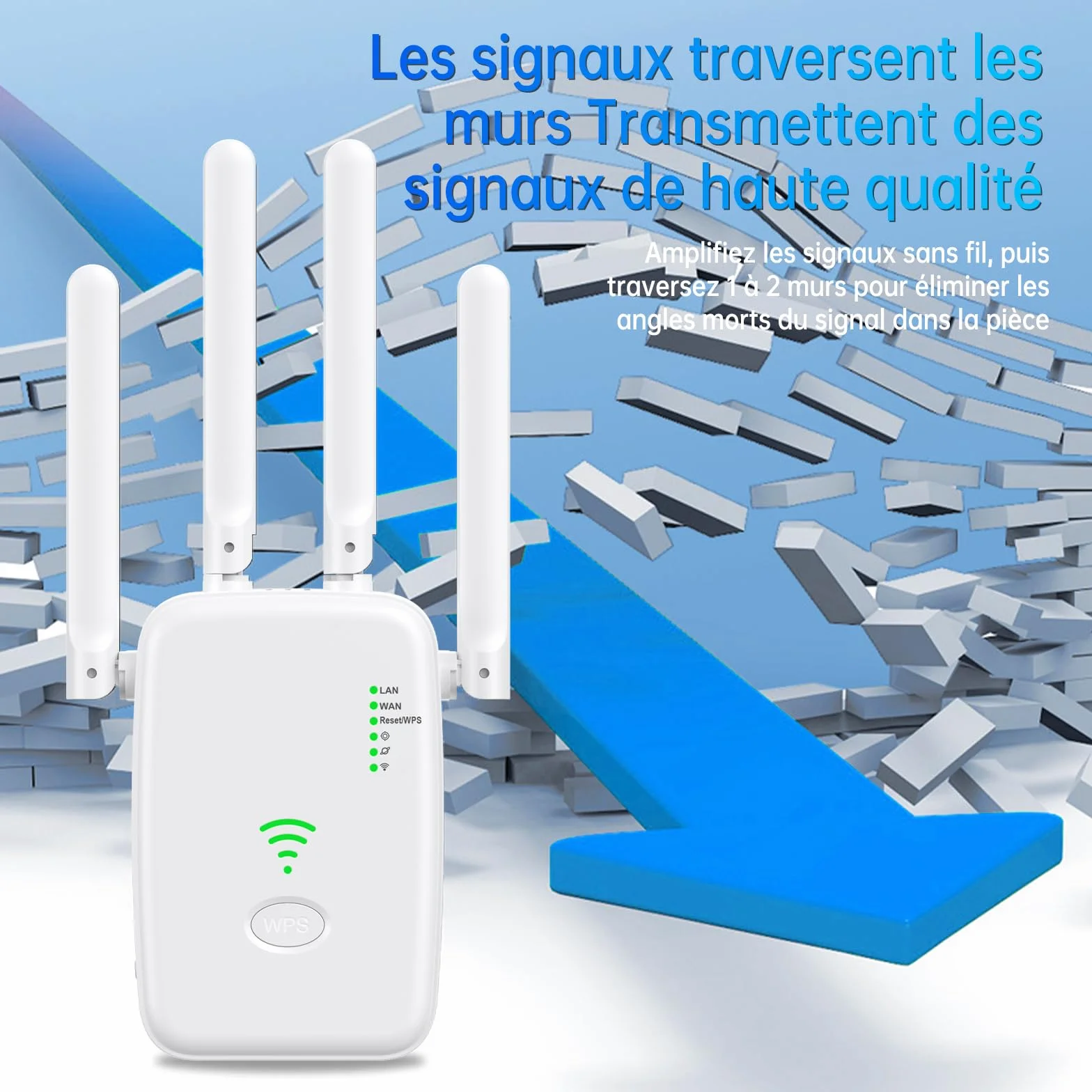 Répéteur WiFi 300Mbps 4 Antennes Amplificateur de Signal avec Mode AP/Repeater/Routeur Port Ethernet