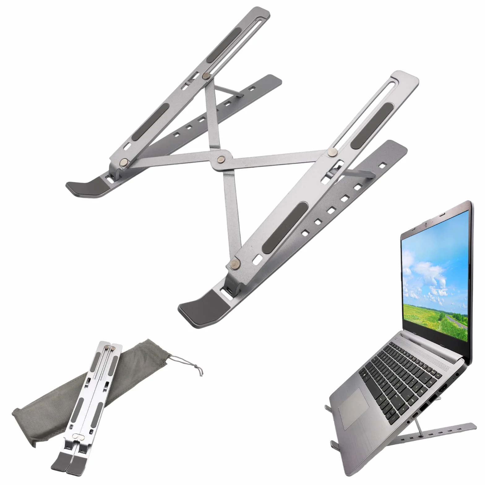 Support Ordinateur Portable Réglable 7 Niveaux Aluminium Antidérapant 13-15.6" Argent