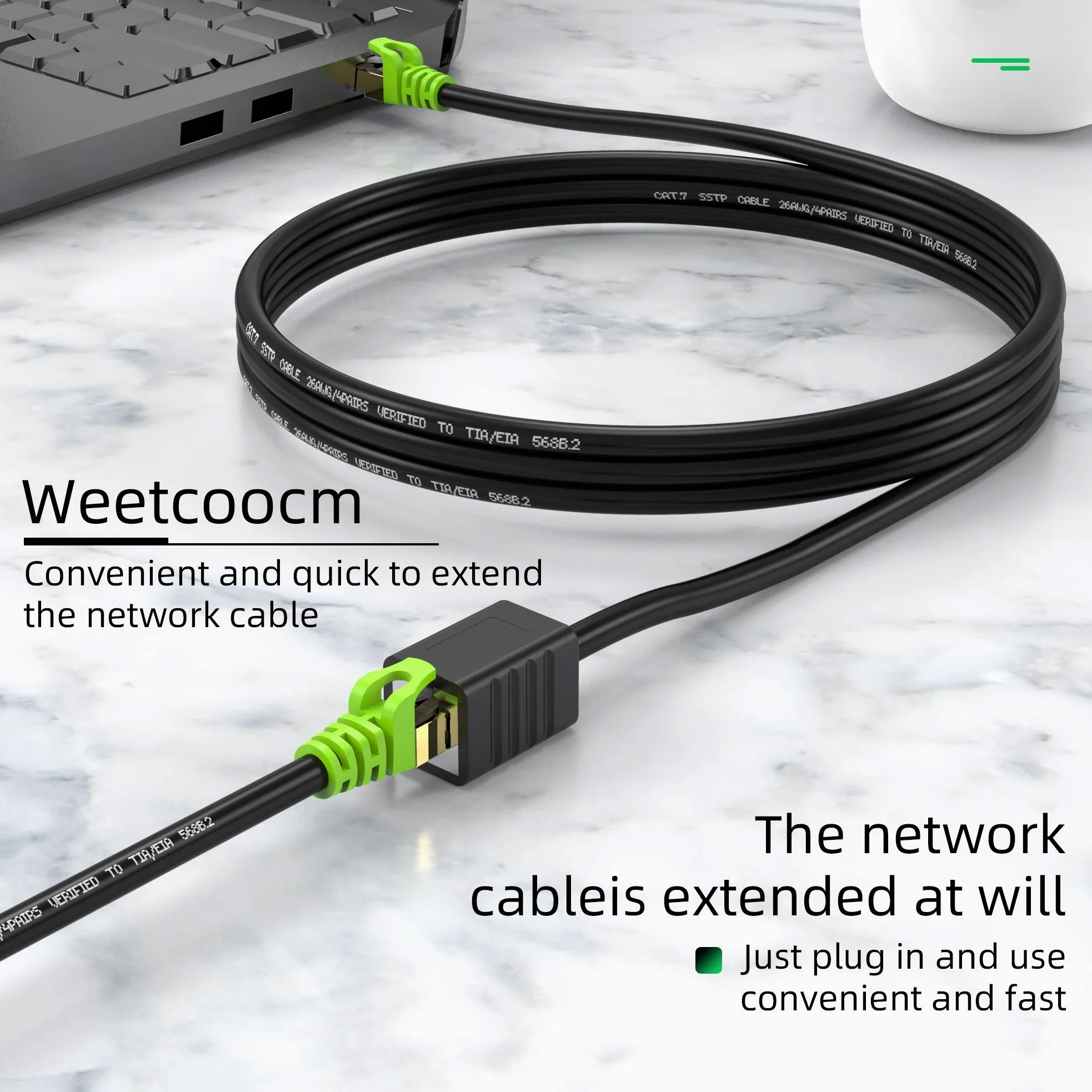 Câble d'extension Ethernet Cat6a de 30,5 m, câble d'extension de raccordement RJ45 blindé mâle vers femelle (30,5 m)
