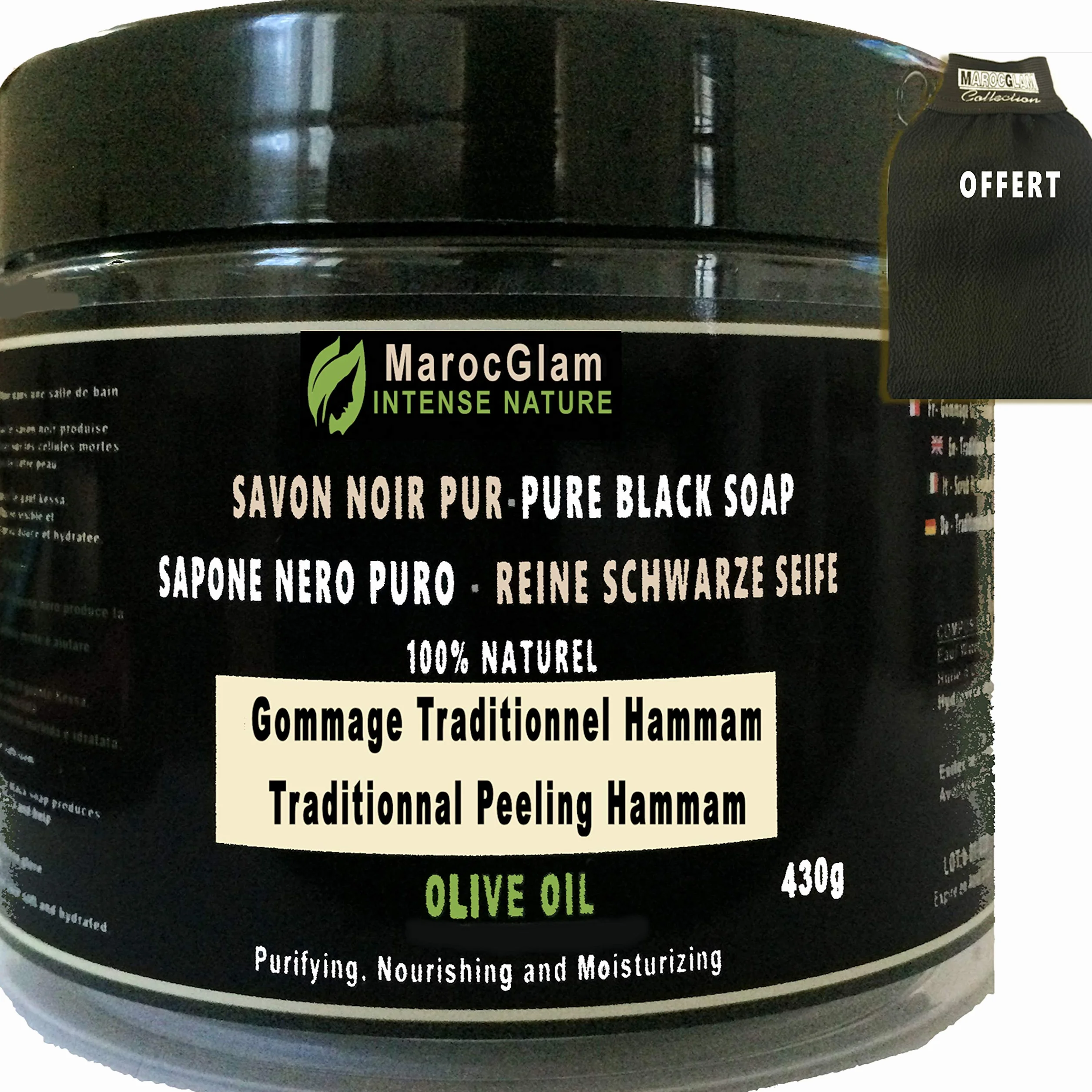 Savon Noir Gommage 470g + Gant Kessa OFFERT à l'huile d'olive 100% Naturel Hammam et Spa