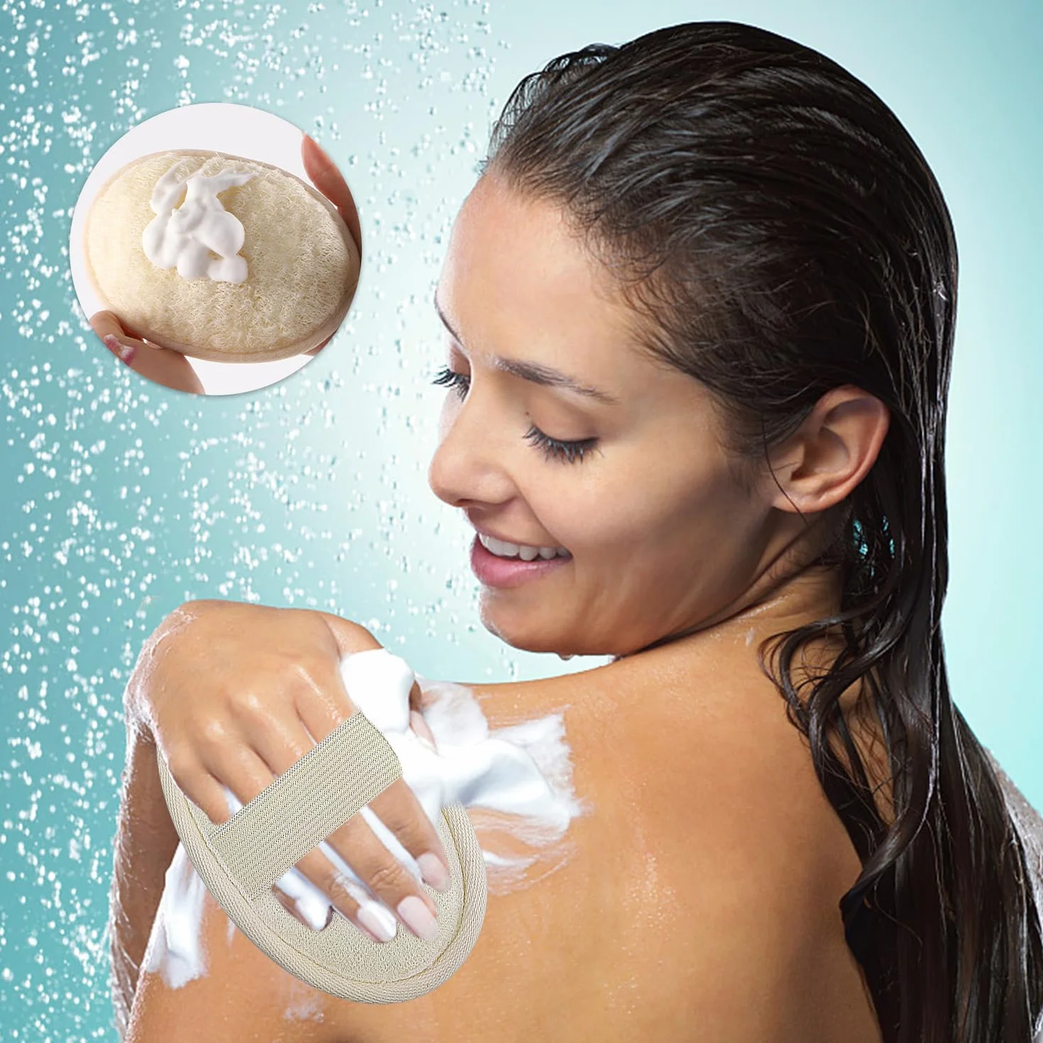 Serviettes de bain en luffa beige lot de 5 avec sac de rangement
