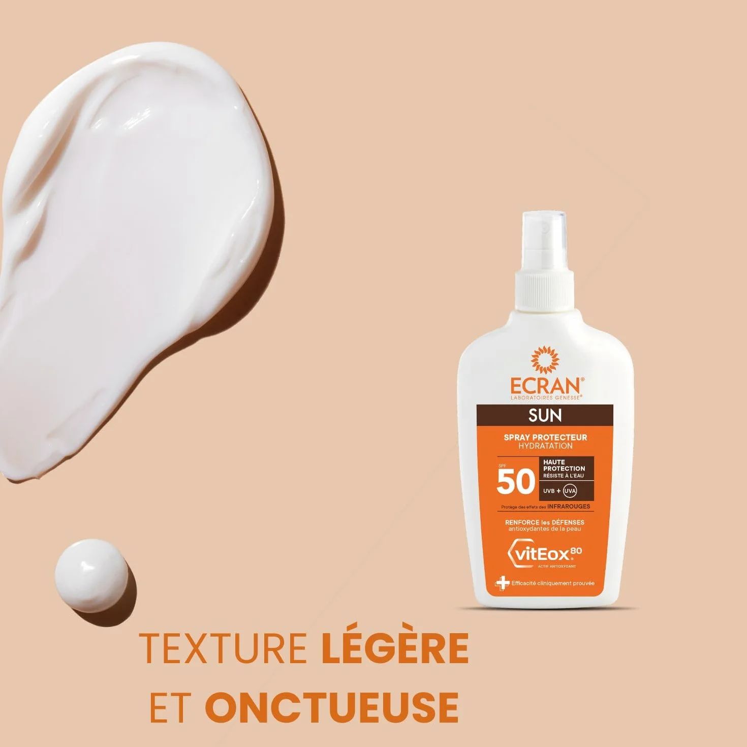 ECRAN Spray Protecteur Hydratant SPF 50 Protection Solaire UVA UVB Vitamine E Format Voyage